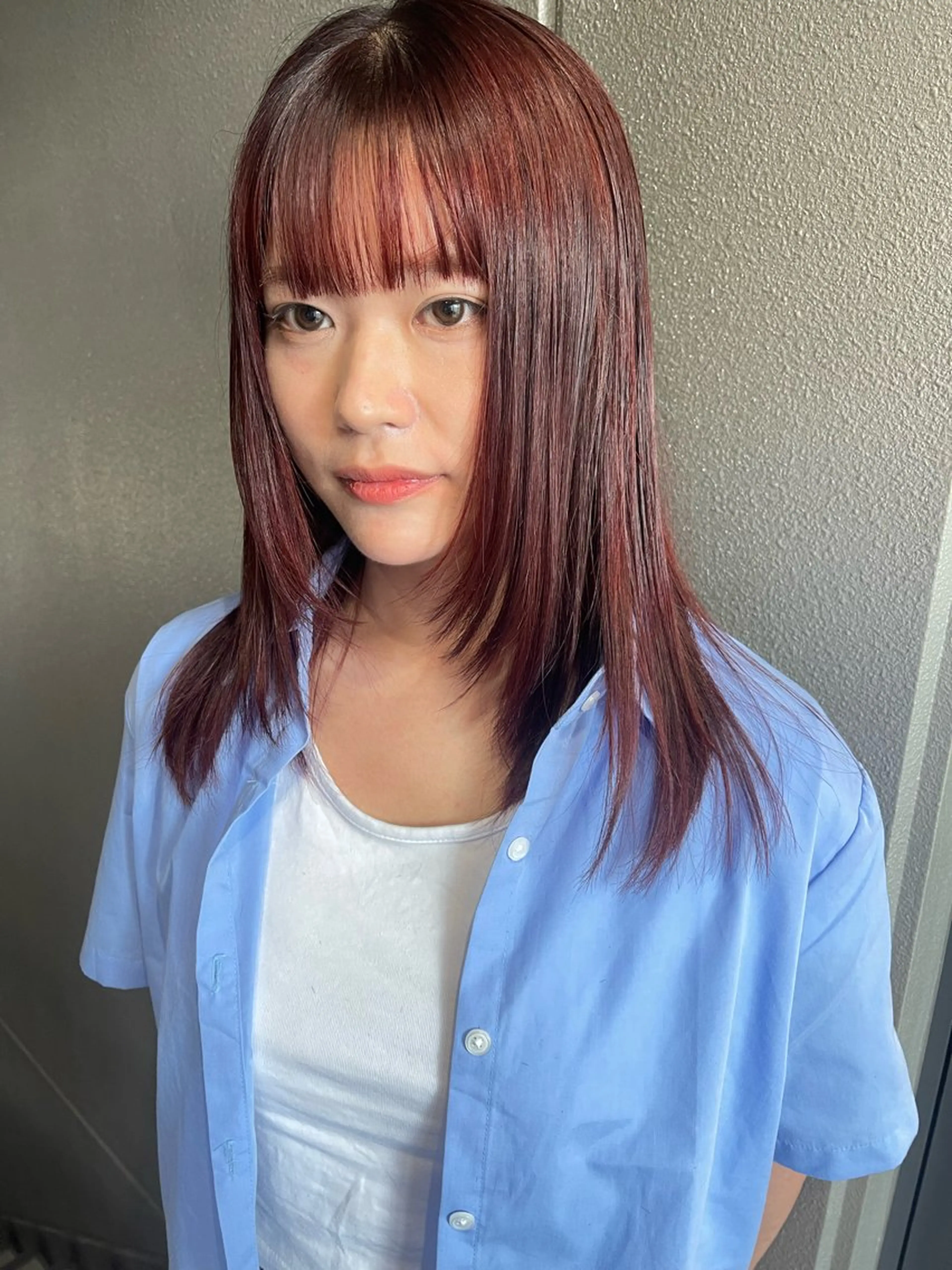 ミディアム カラー カット ヘアカラー トリートメント 💓パーマ，💗 レイヤーカットのヘアスタイル