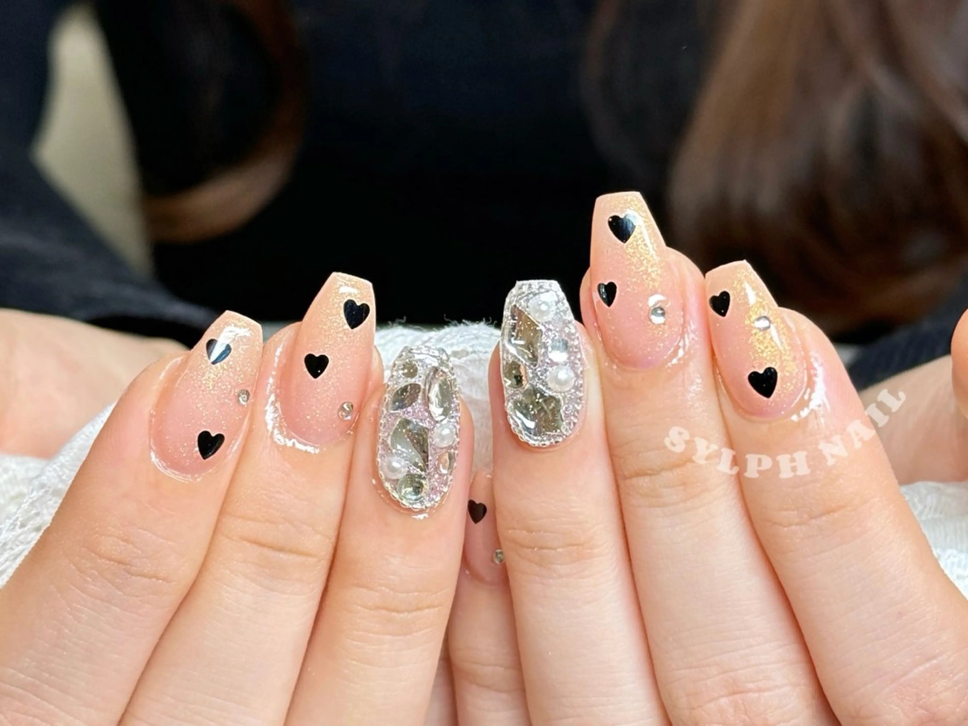 ネイル オーロラネイル 長さ出し フレンチネイル ジェルネイル ガラスフレンチ ハンドネイル Rela・S NAILのネイルデザイン