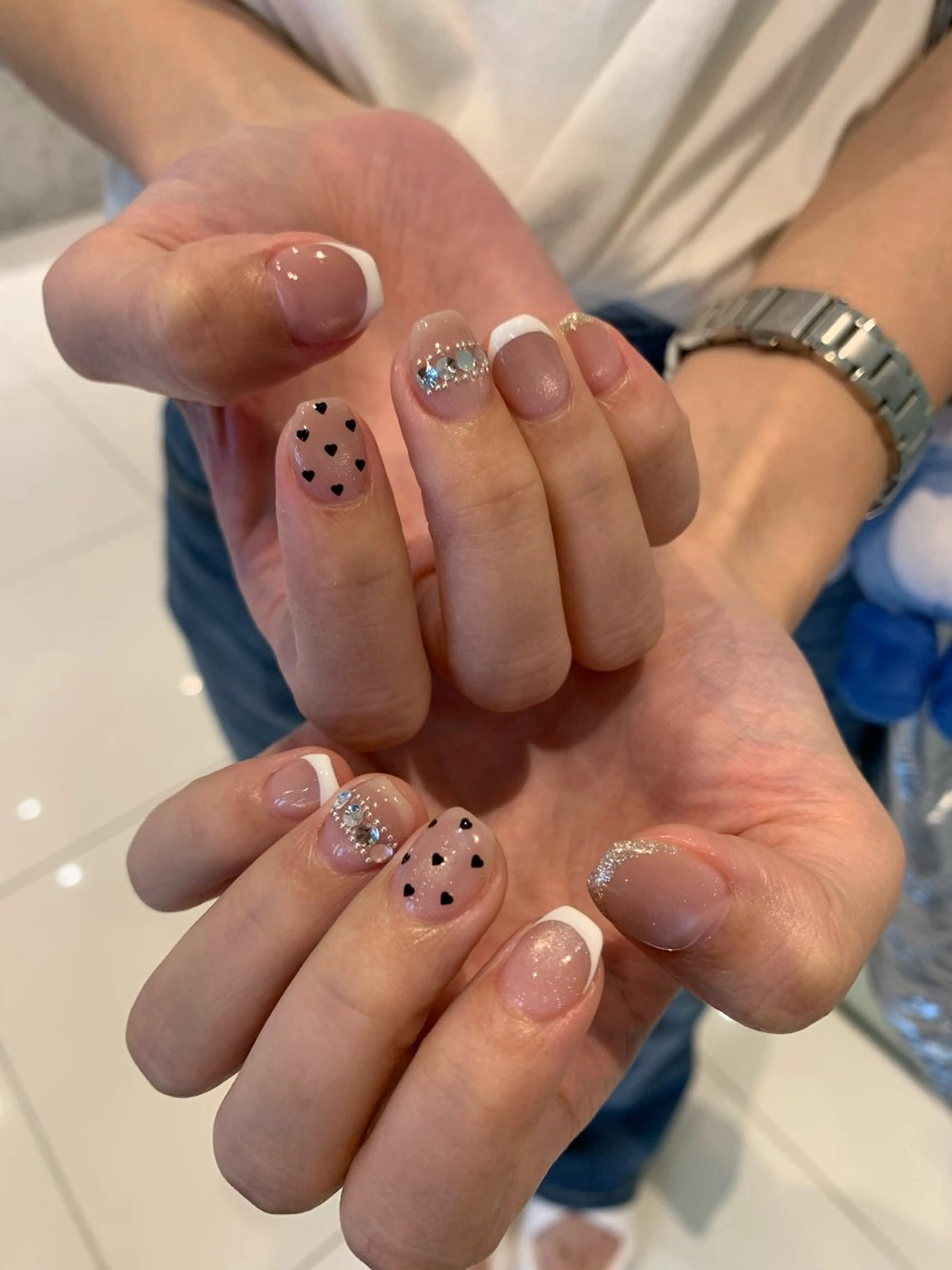 ネイル ドット フレンチネイル ハート 氷ネイル・うるうるネイル マグネットネイル nailAVANCE akariのネイルデザイン