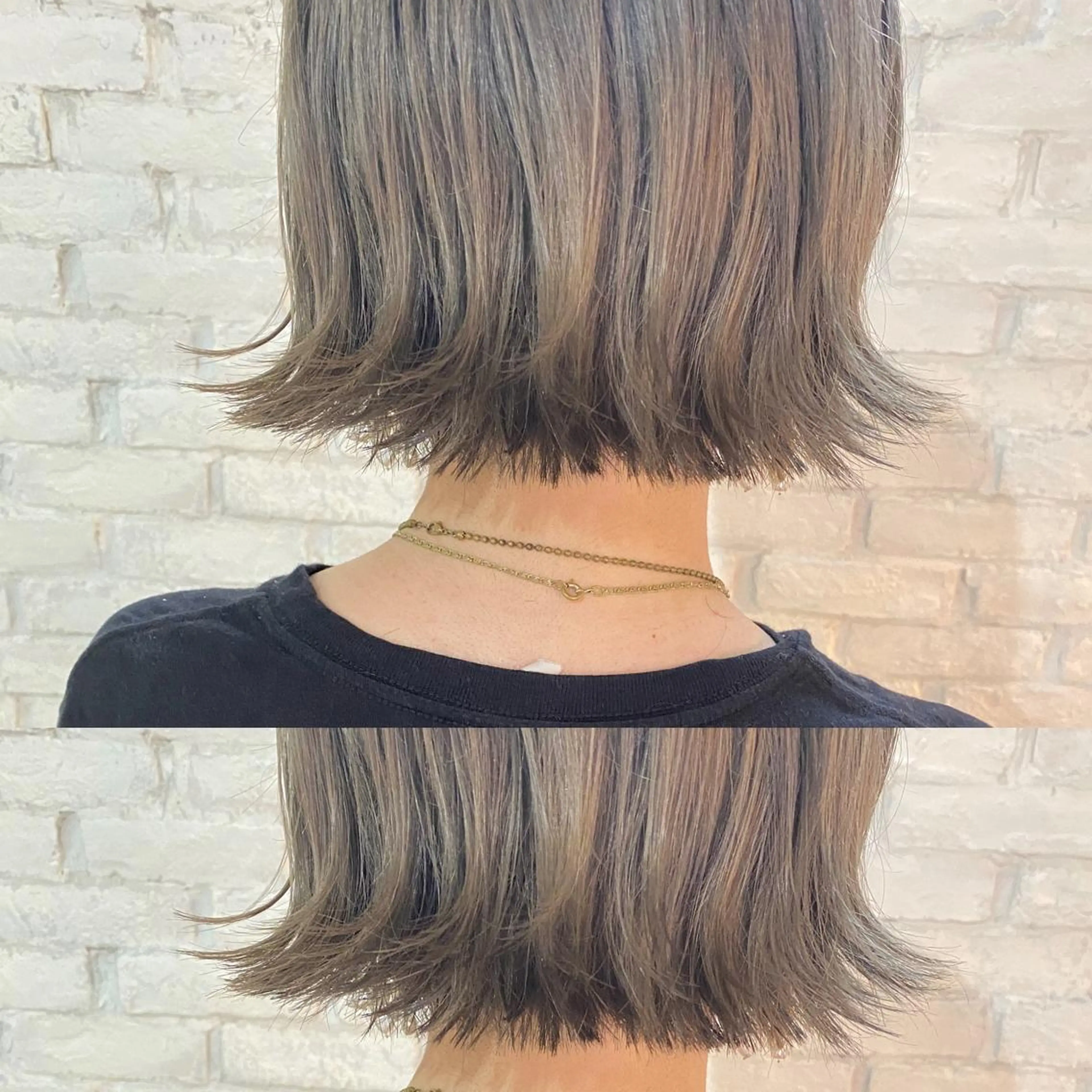 ミディアム カラー グレージュ カット ヘアカラー トリートメント ツキノキ ミナのヘアスタイル