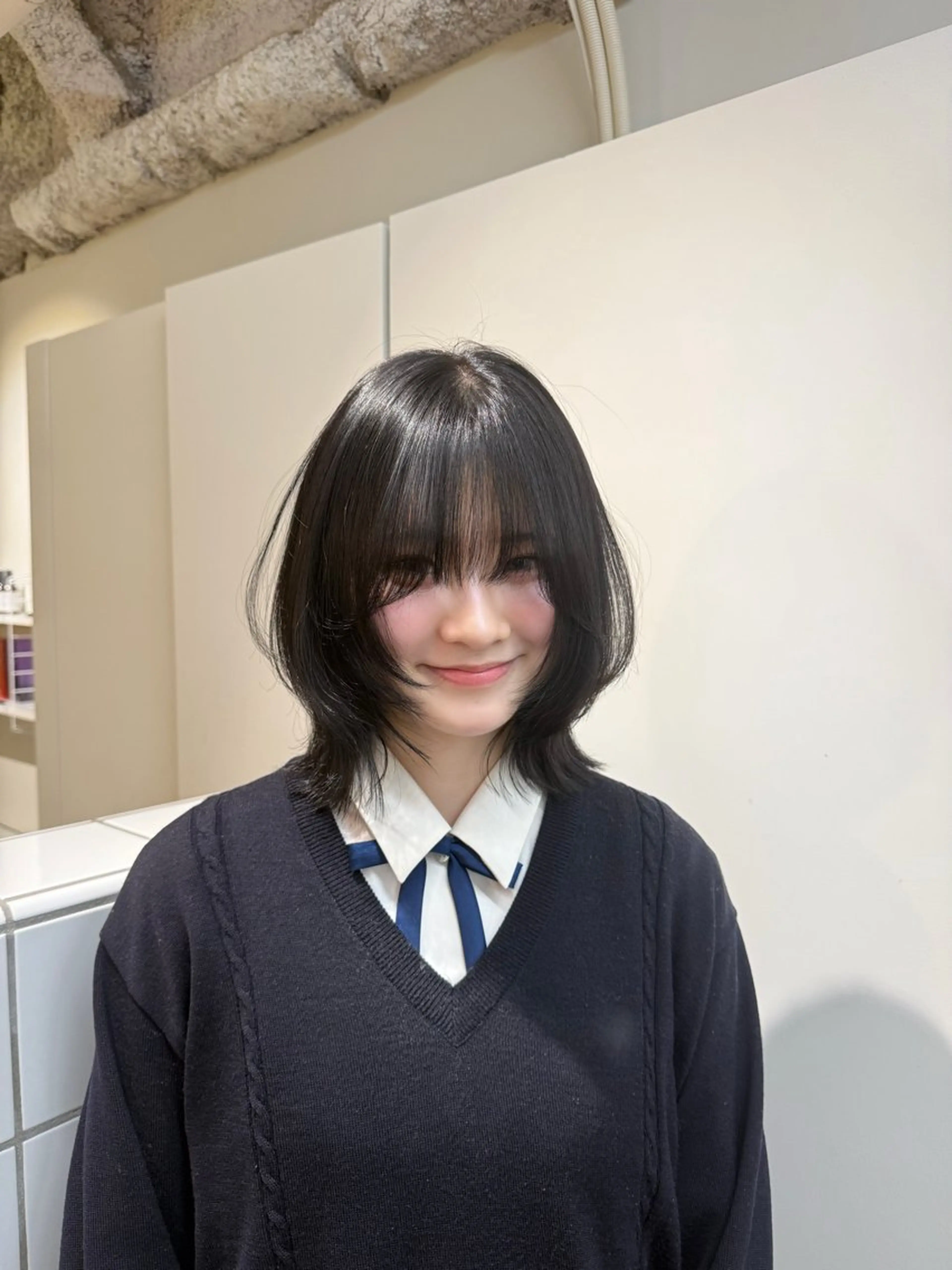 ミディアム ボブ ハッシュカット 韓国風ヘア レイヤーカット 小顔カット カット ヘアカラー トリートメント 新潟/万代/レイヤー 韓国風/明間未来のヘアスタイル