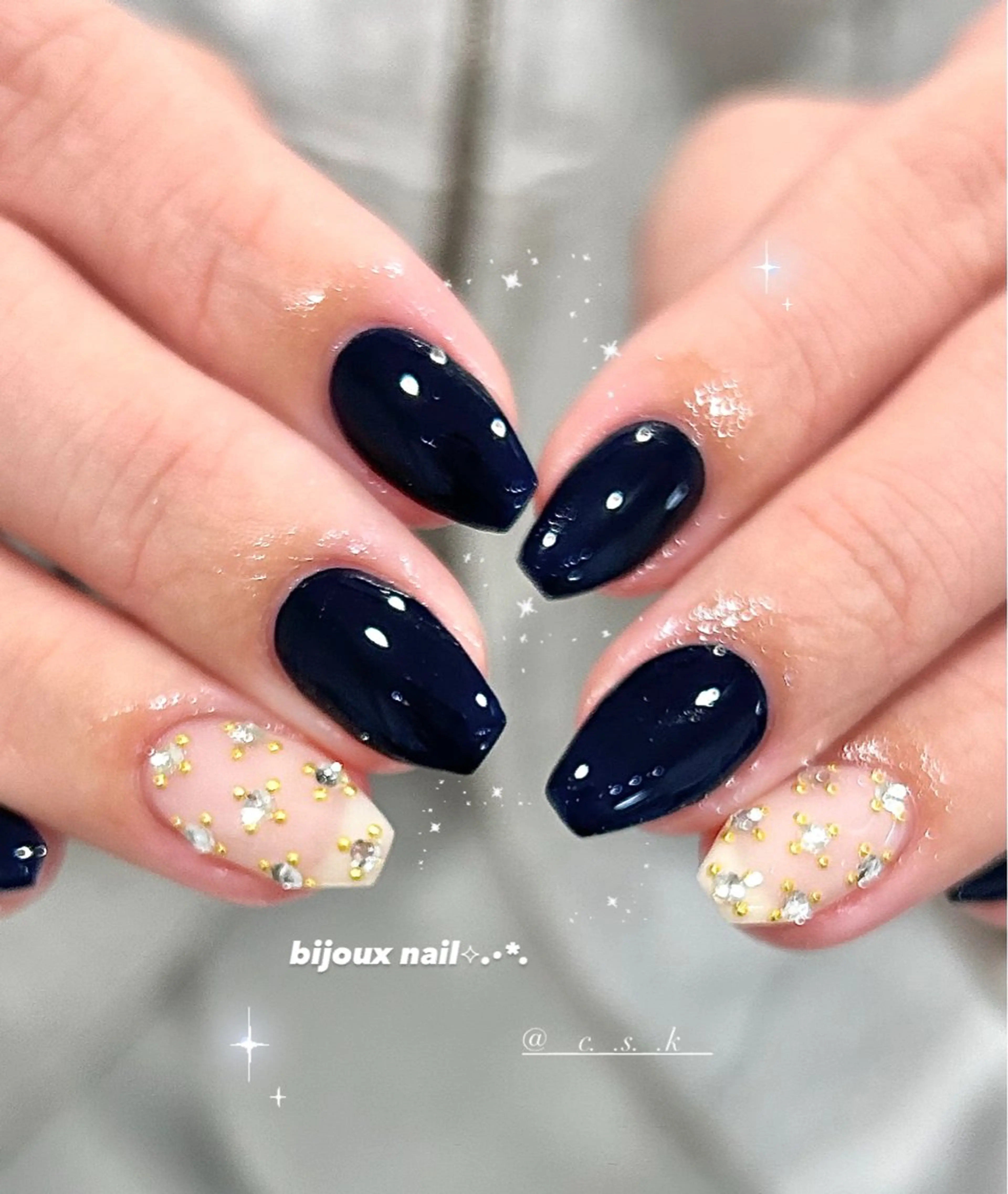 ネイル クリアネイル ネイビー ハンドネイル 🎀チーク/ちゅるん 🫧chisa🎀のネイルデザイン