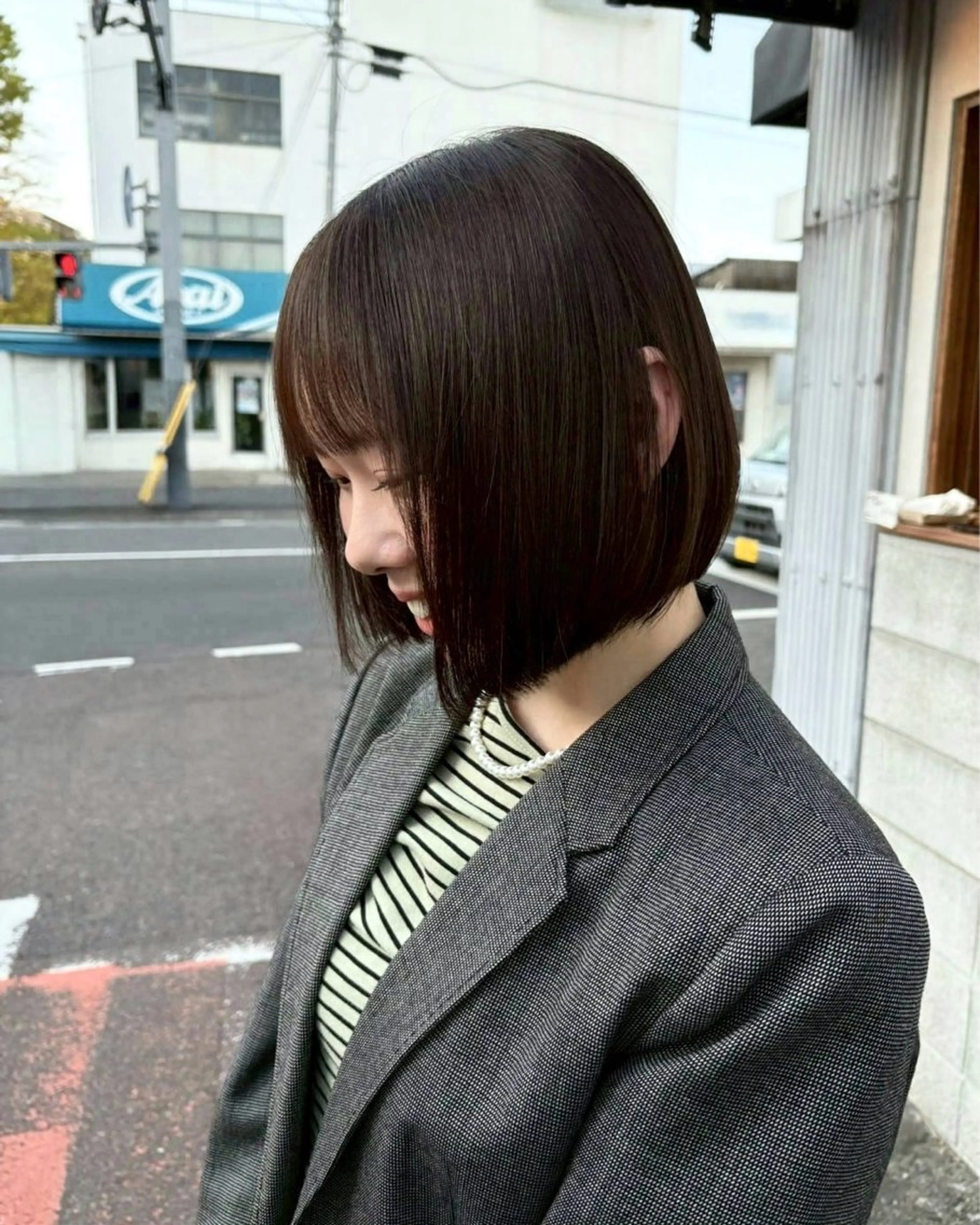 ミディアム 切りっぱなしボブ ボブ 似合わせカット 深澤 帆乃のヘアスタイル