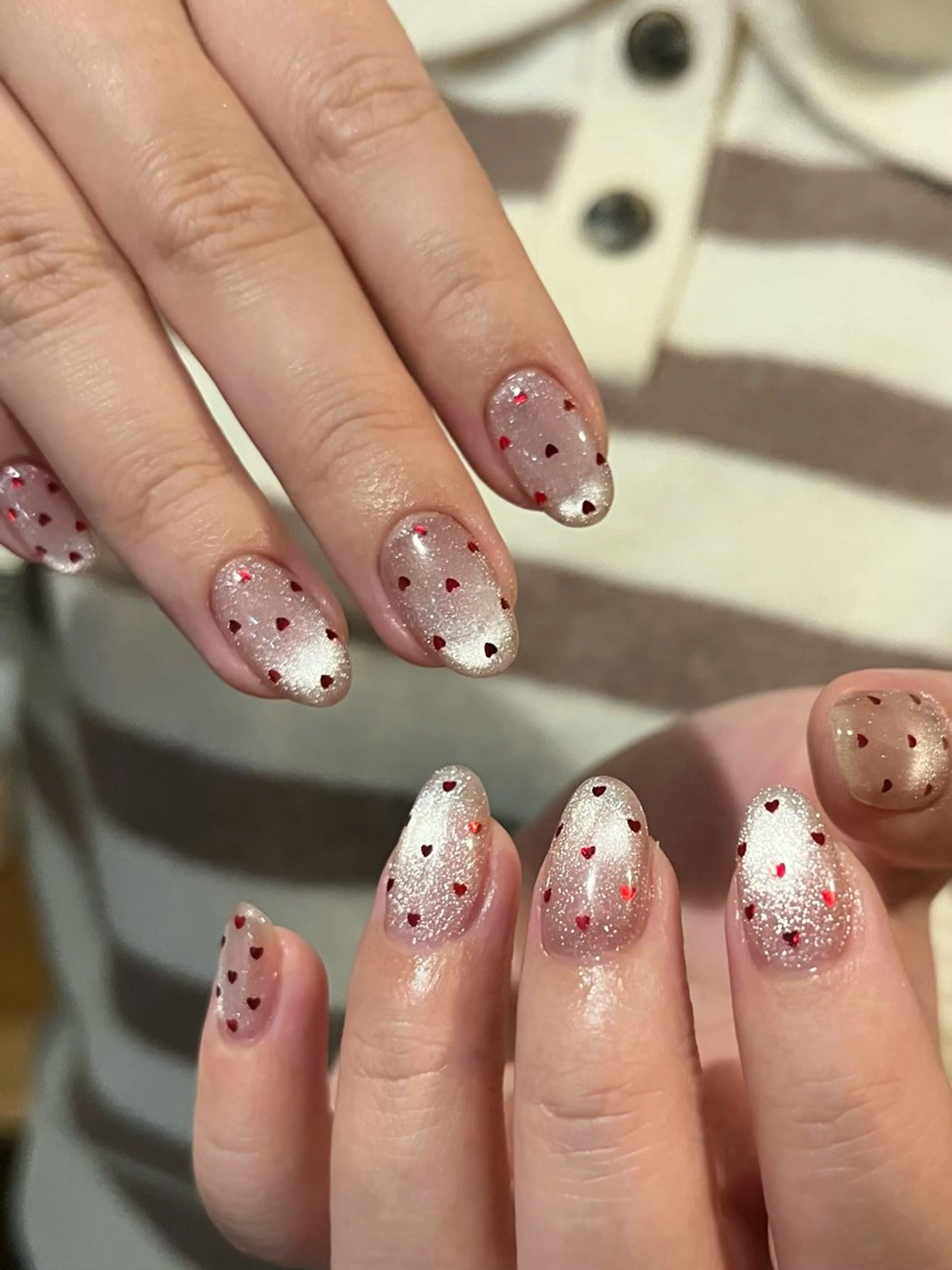 ネイル ドット 長さ出し ハート ピンク バレンタイン ハンドネイル NORA南青山/ kanohaのネイルデザイン