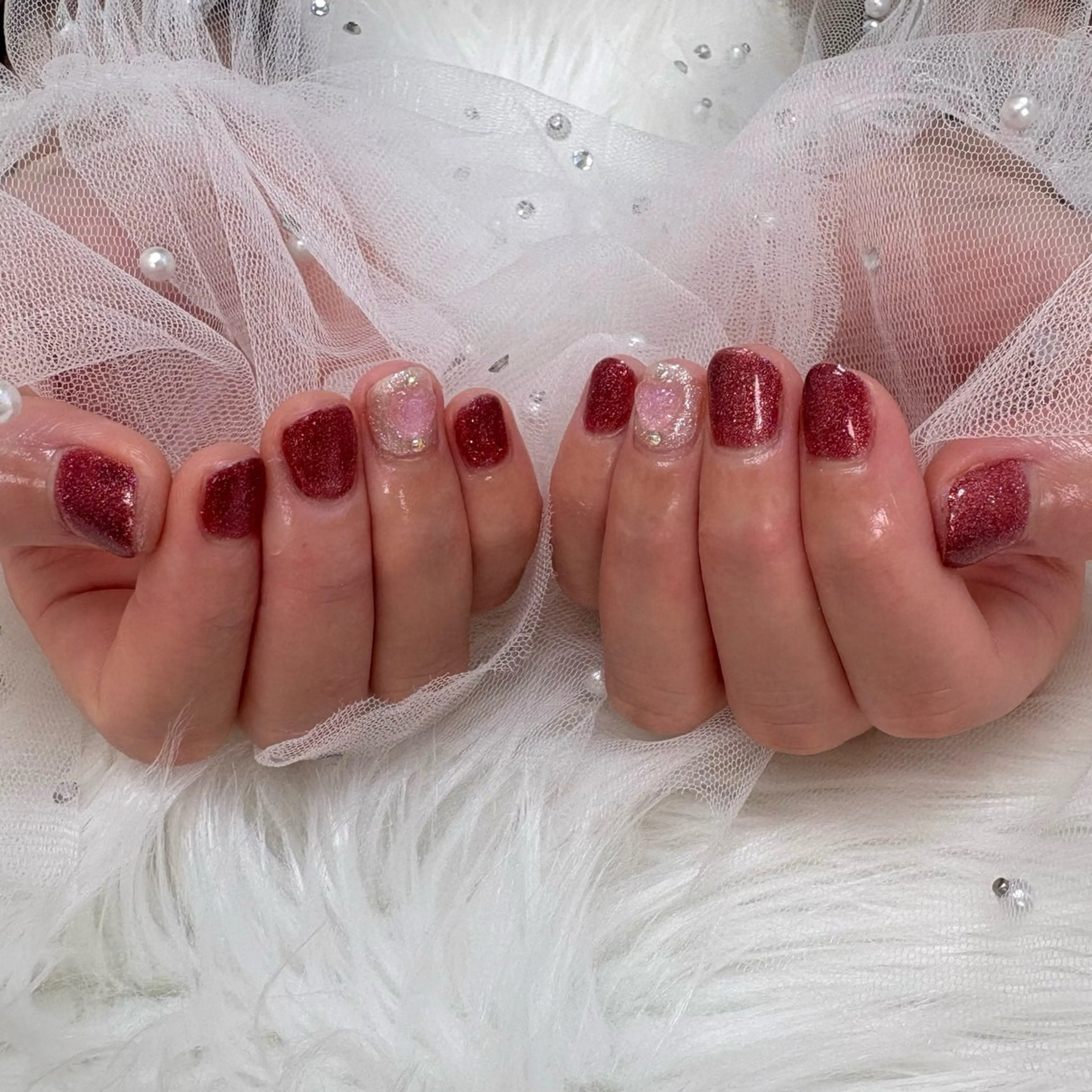 ネイル ハート マグネットネイル バレンタイン ハンドネイル SHINE nail salonのネイルデザイン