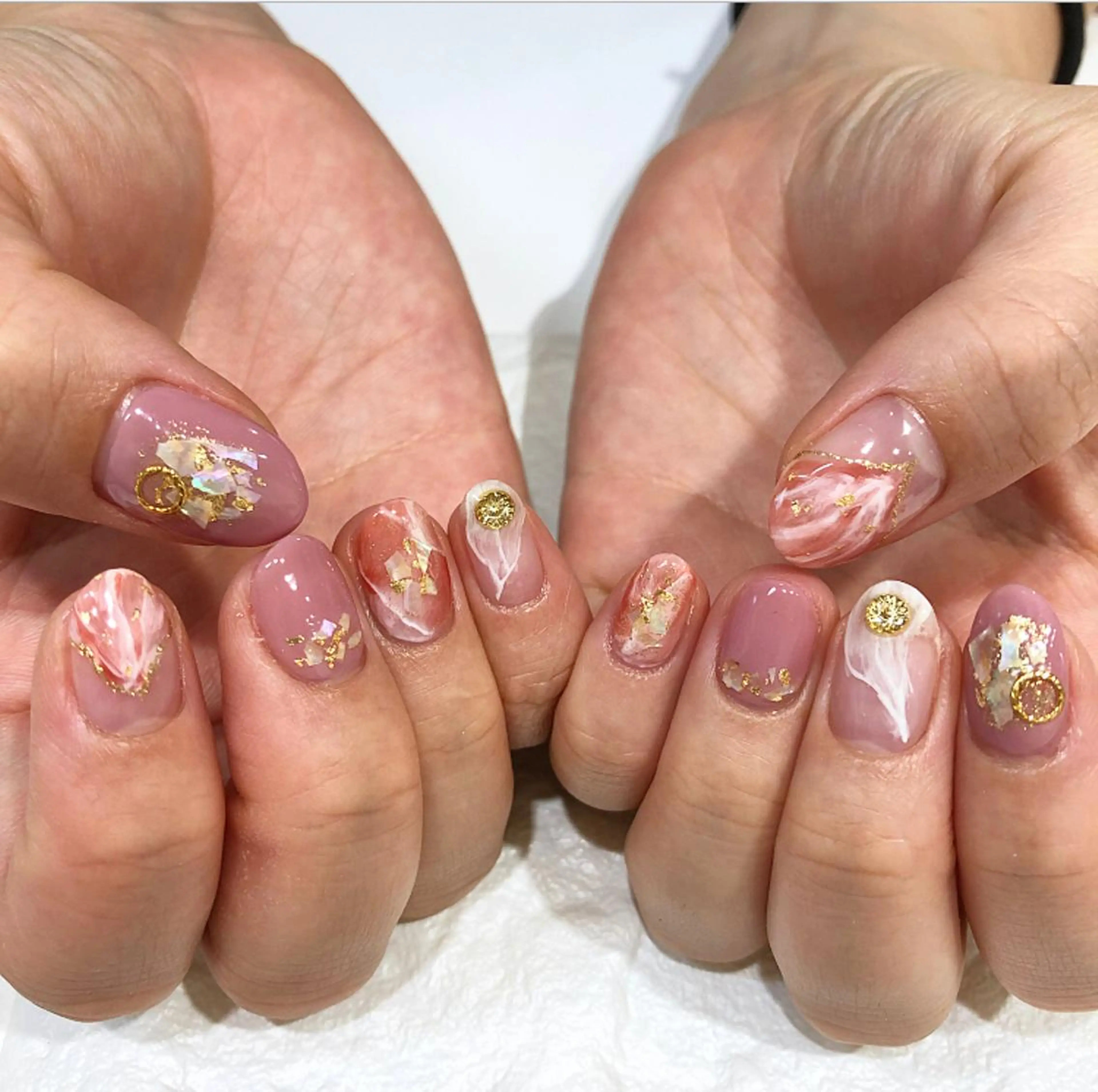 ネイル アートネイル 大理石ネイル(マーブル) ピンク ピンクベージュ rina eye&nailのマツエク・マツパデザイン