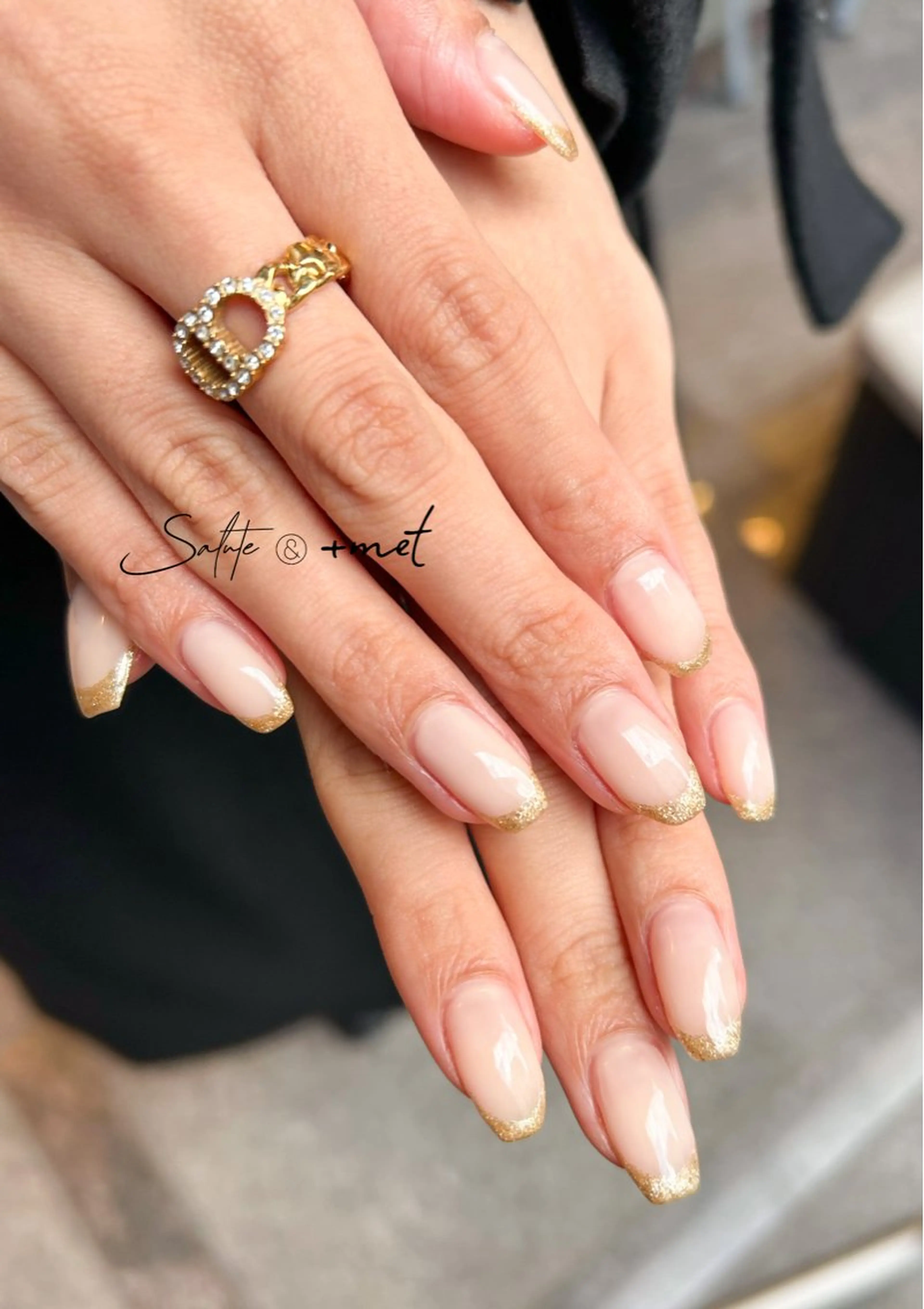 ネイル フレンチネイル ゴールド ラメ(グリッター) シンプルネイル ハンドネイル 渋谷 怜奈のネイルデザイン