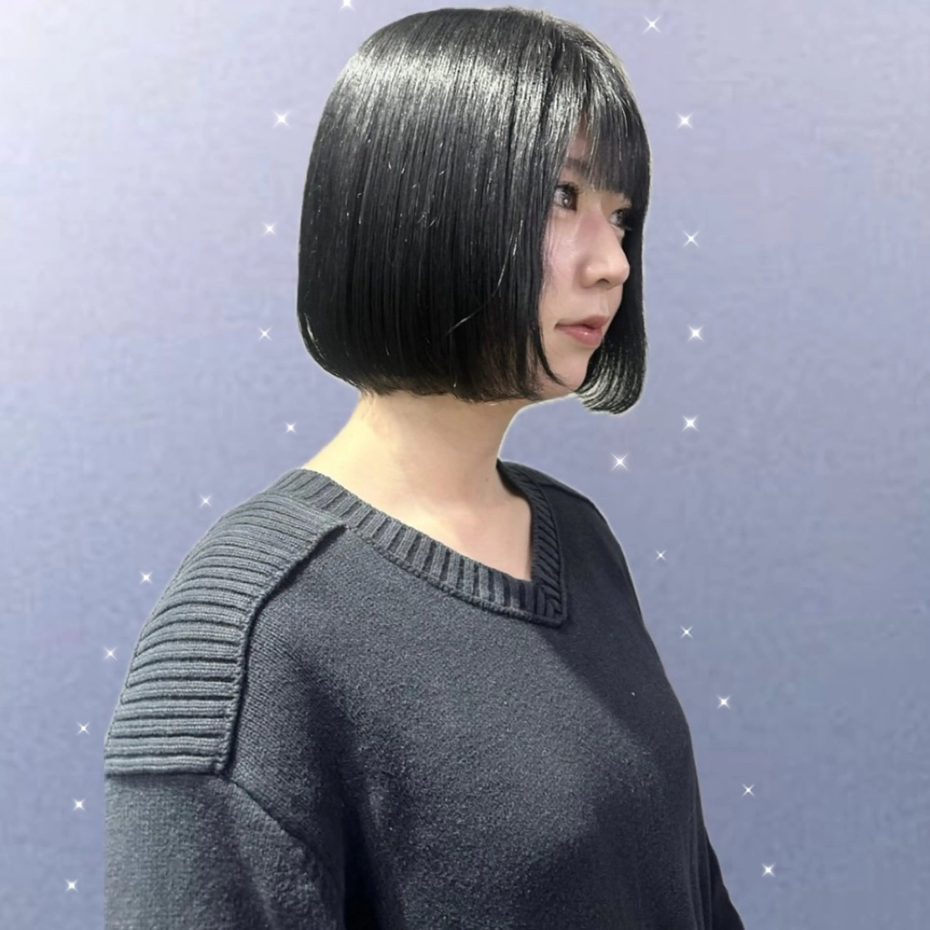 ミディアム カラー 黒髪 ブルーカラー ブルーブラック 透明感カラー ⟡.· 夏妃 .·⟡のヘアスタイル