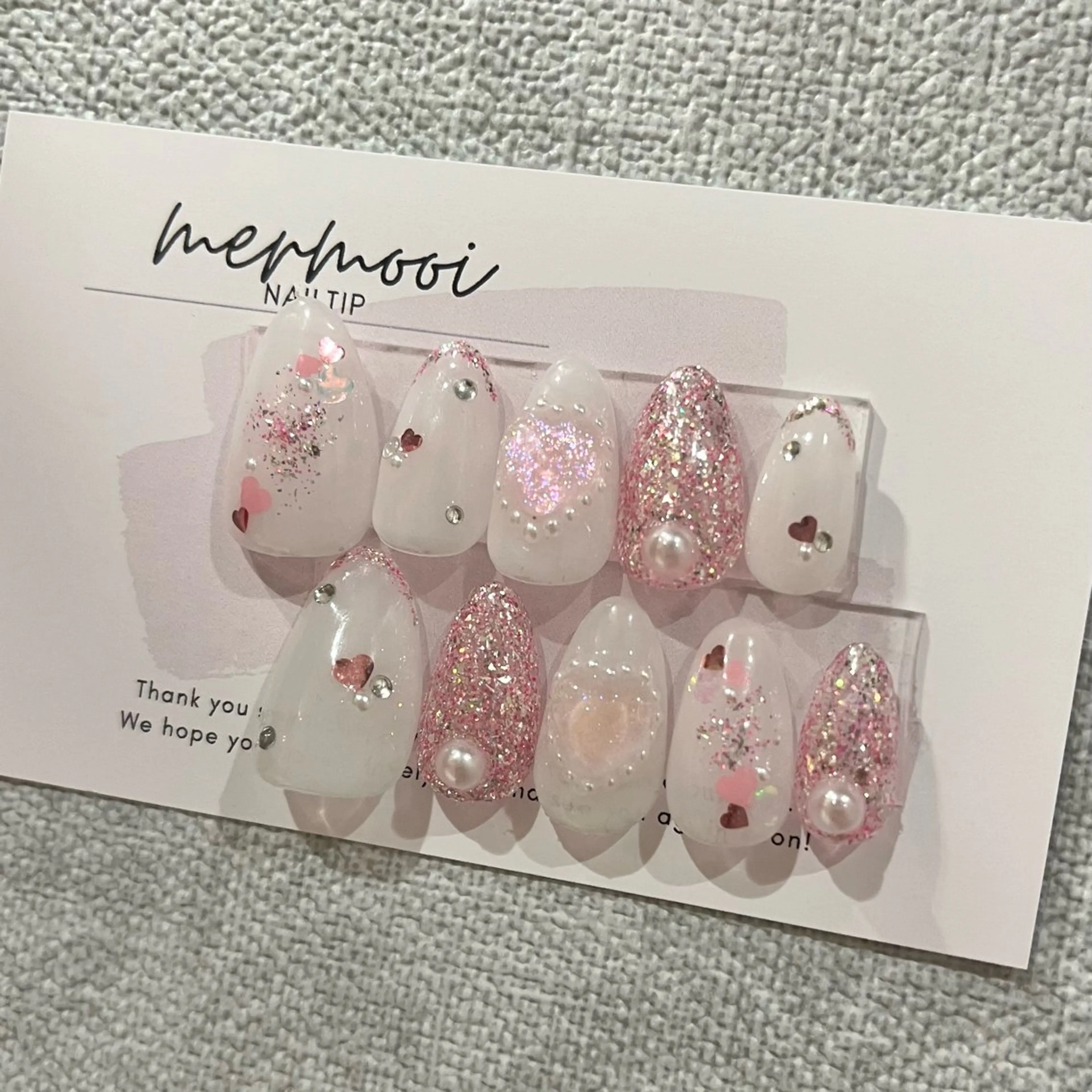 ネイル クリアネイル ジェルネイル ガーリー ハート ホログラムネイル melumooi nailのネイルデザイン