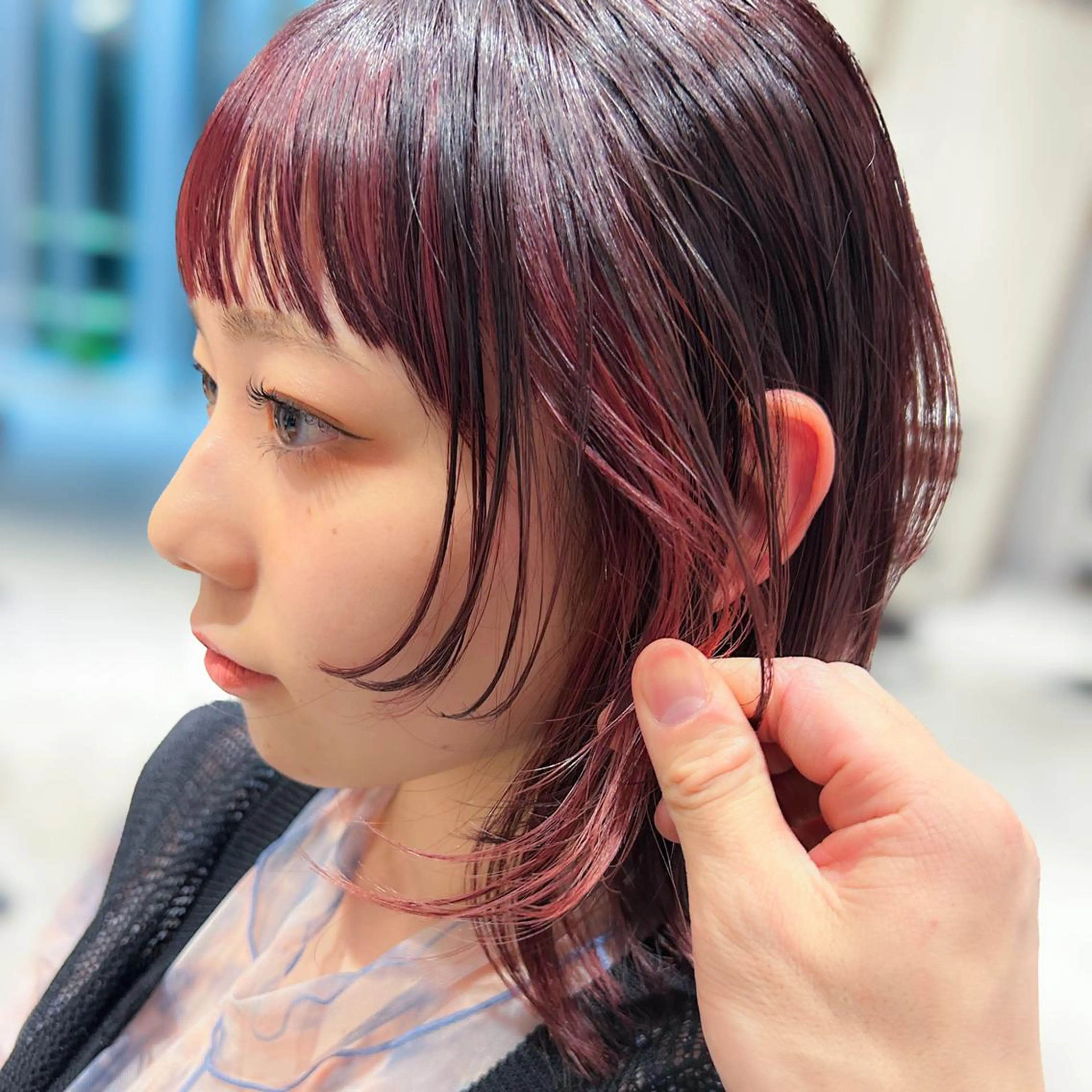 ミディアム カラー たぴ。ぱつっとボブ/ つや髪🍒髪質改善のヘアスタイル