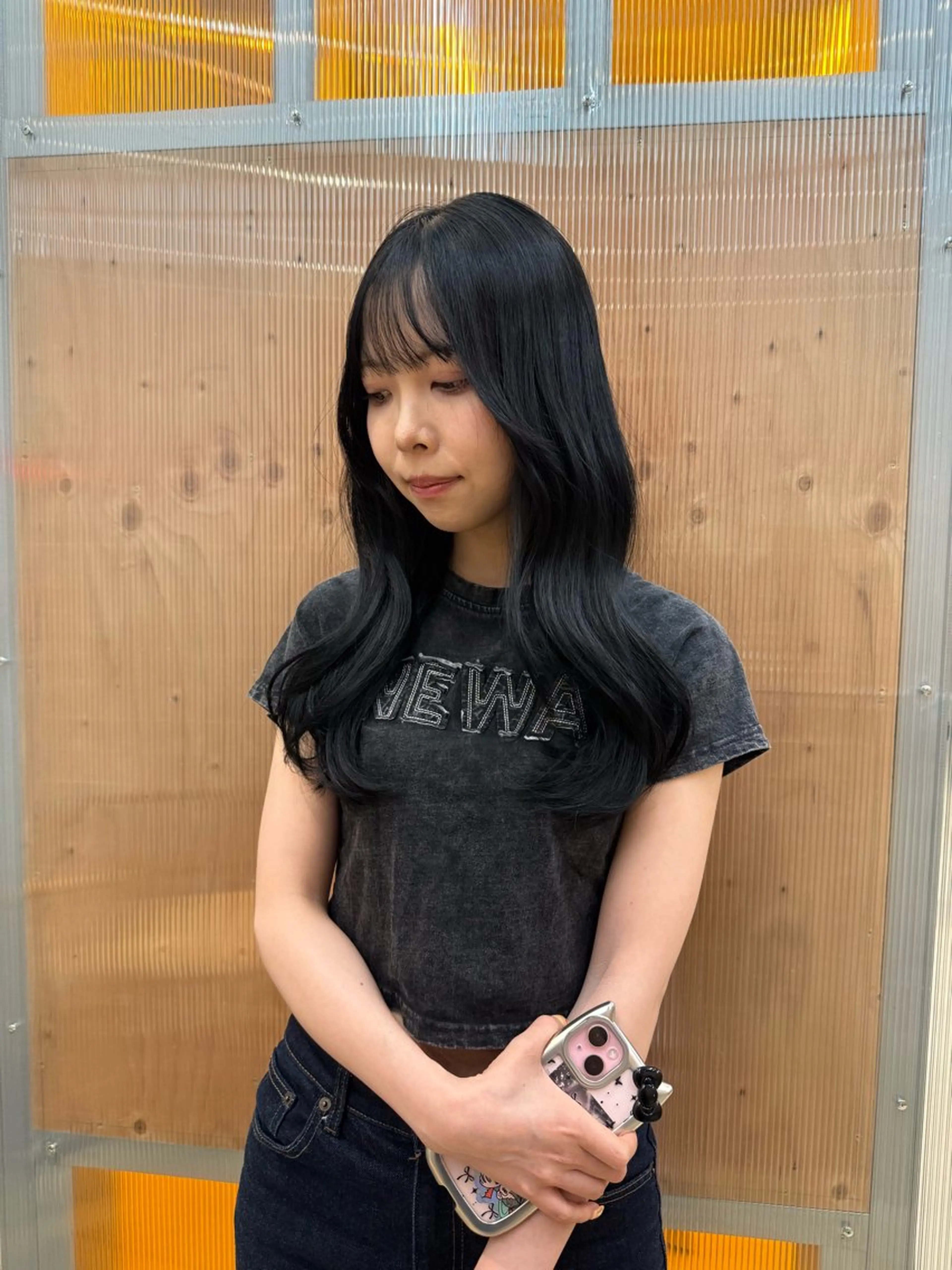 ロング カラー ヘアアレンジ 黒髪 ヨシンモリ 韓国風ヘア REONA🪽✨薬院 レイヤーカット🫧のヘアスタイル