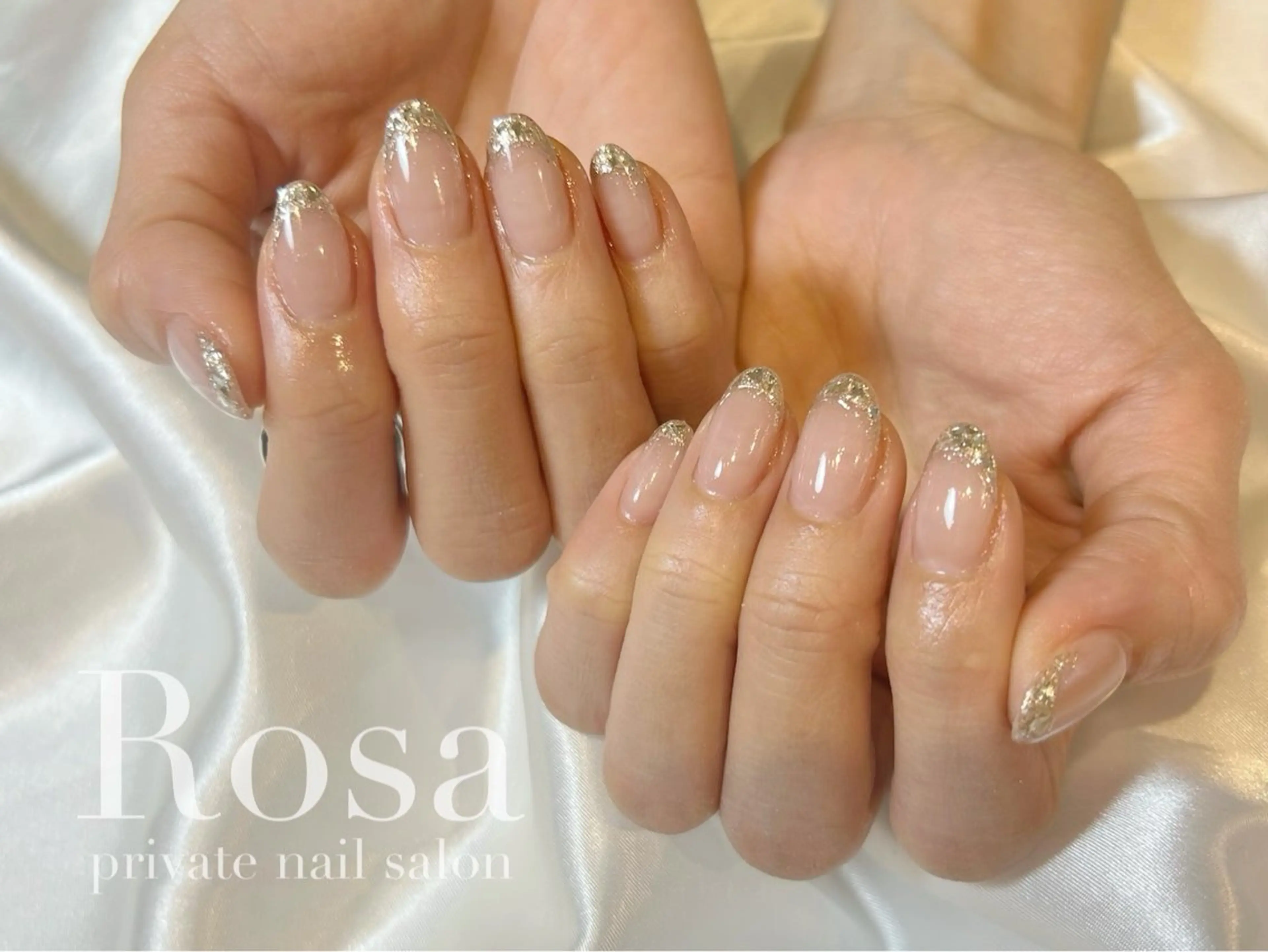 ネイル フレンチネイル ガラスフレンチ ハンドネイル ハンドケア nail salon Rosaのネイルデザイン