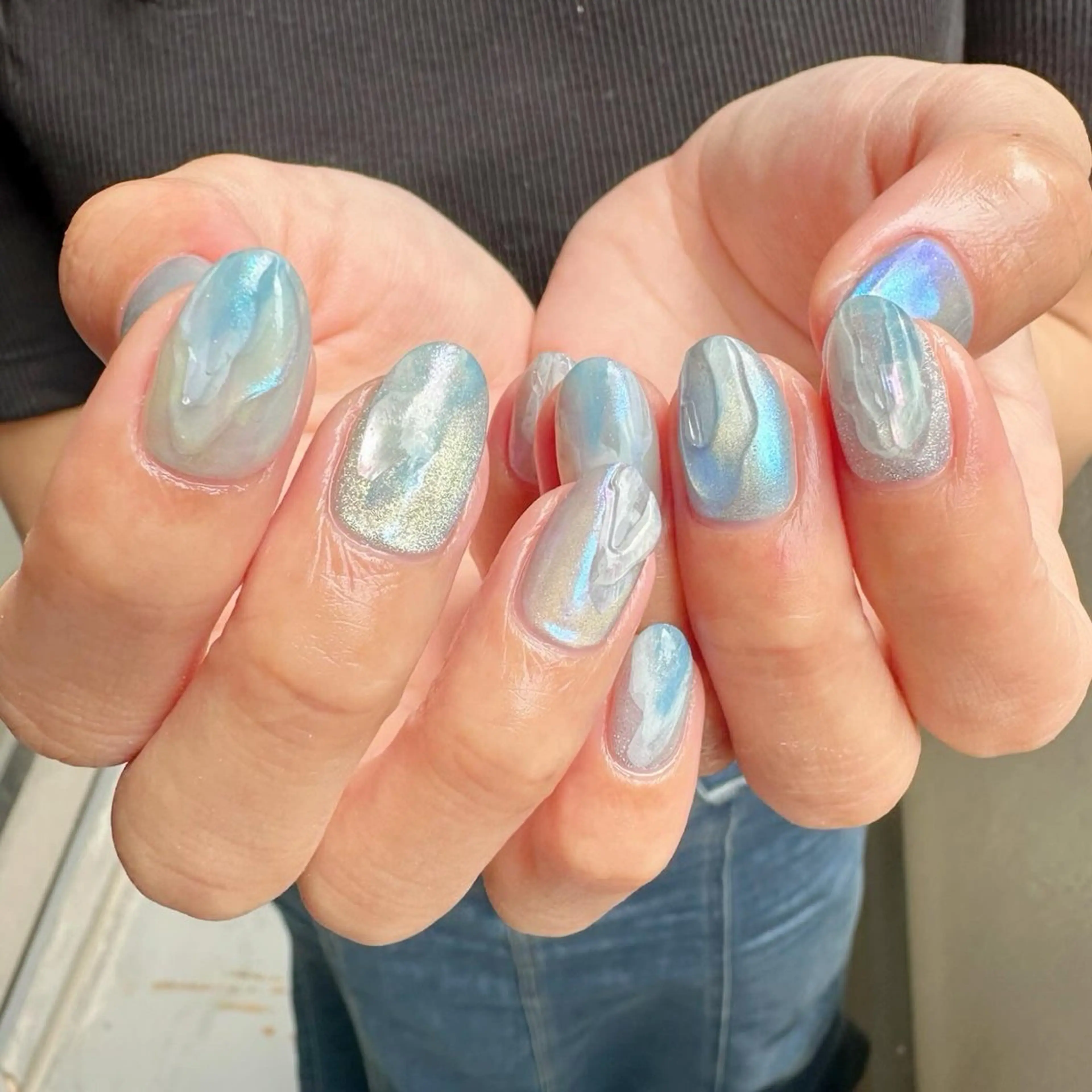 ネイル オーロラネイル ブルー 氷ネイル・うるうるネイル 韓国ネイル マグネットネイル 🪞KAPE NAIL 🪞のネイルデザイン