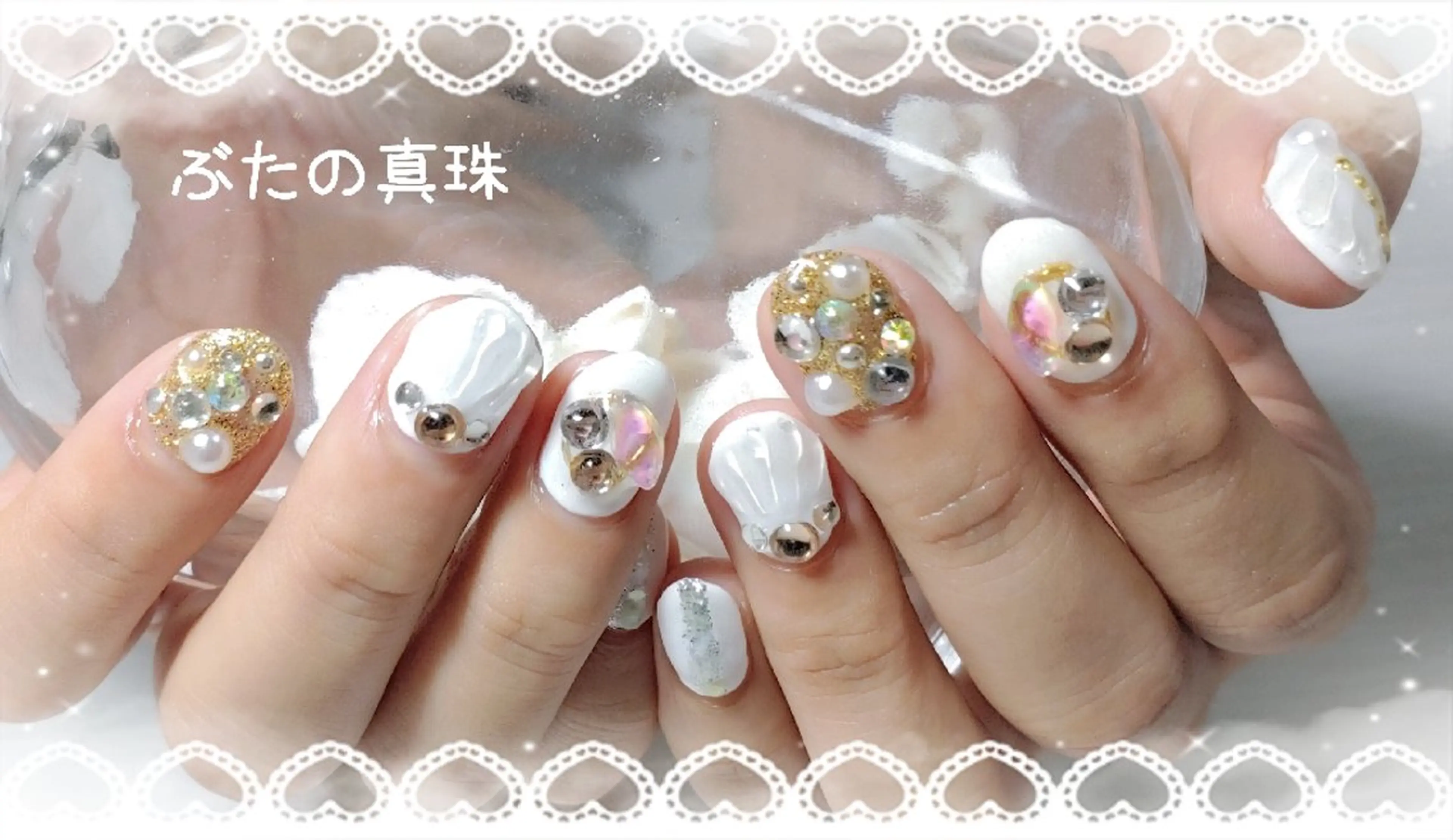 ネイル キラキラネイル ホワイト ハンドネイル 林 珠里のネイルデザイン