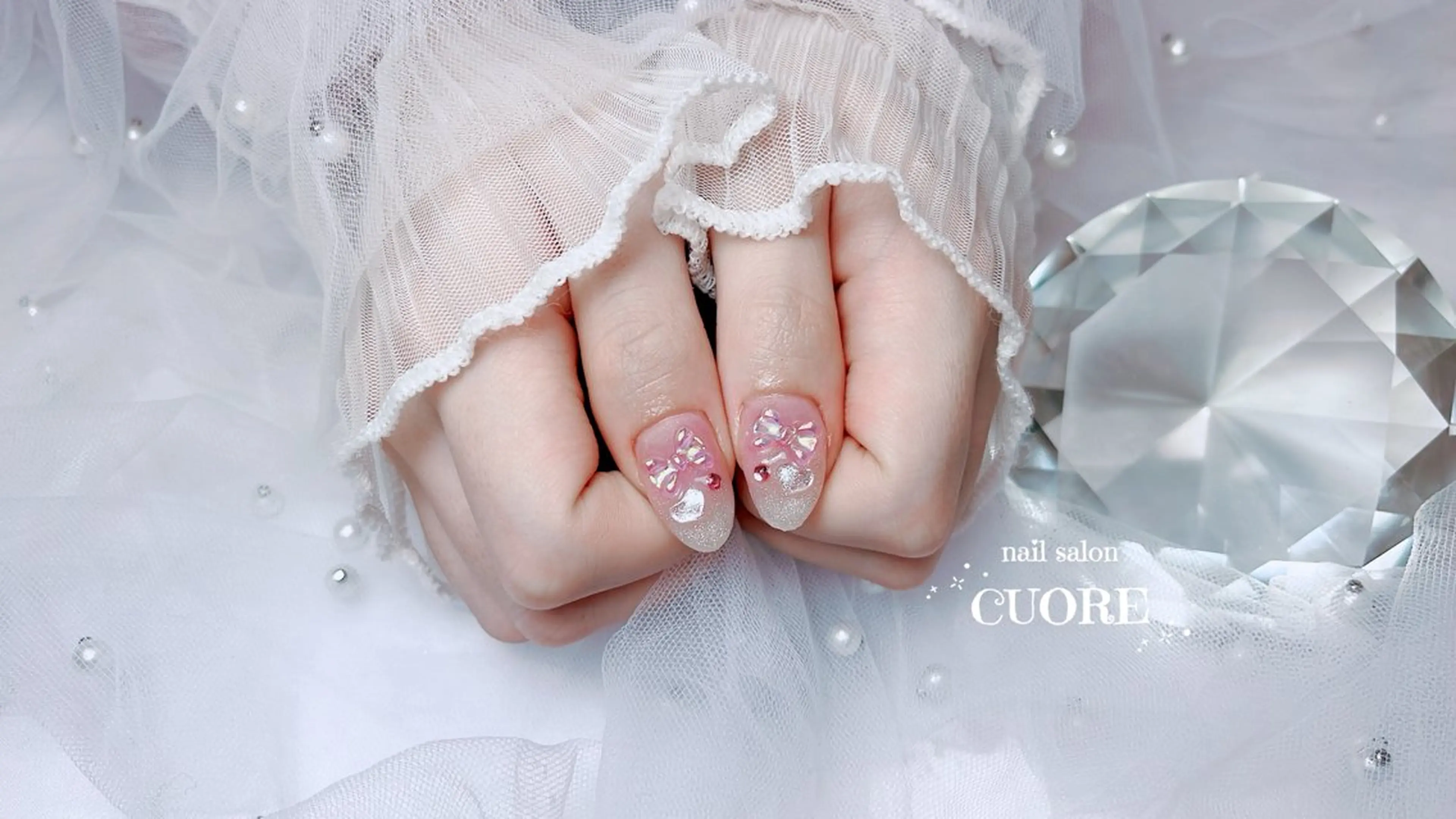 ネイル ハート 持ち込み ピンク リボン 春ネイル nail salon CUOREのネイルデザイン
