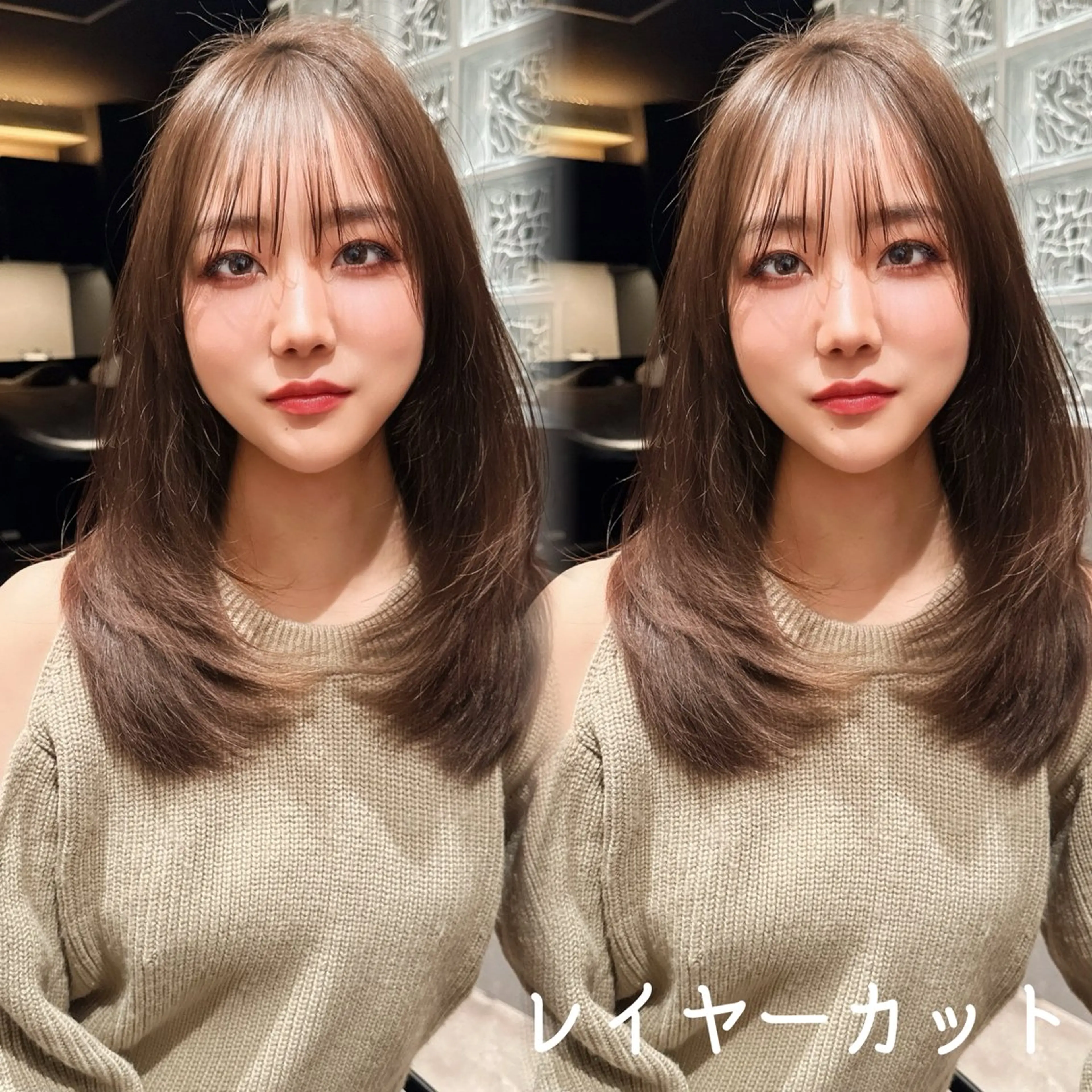 セミロング アッシュ ハイライト 韓国風ヘア カット 韓国カット/透明感 カラー/NANAMIのヘアスタイル