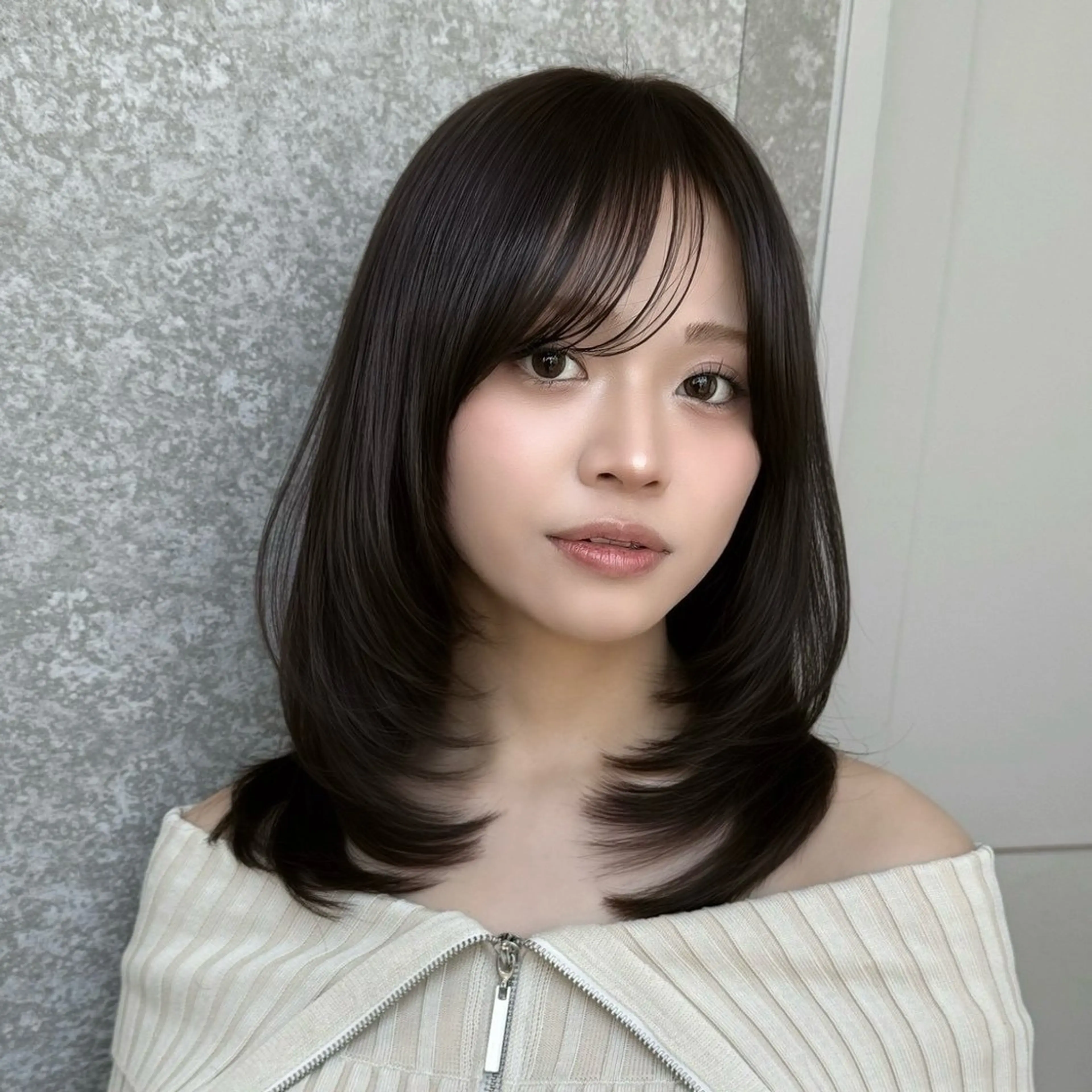 ミディアム カラー ヘアカラー トリートメント るーく/透明感カラー /縮毛矯正/髪質改善のヘアスタイル