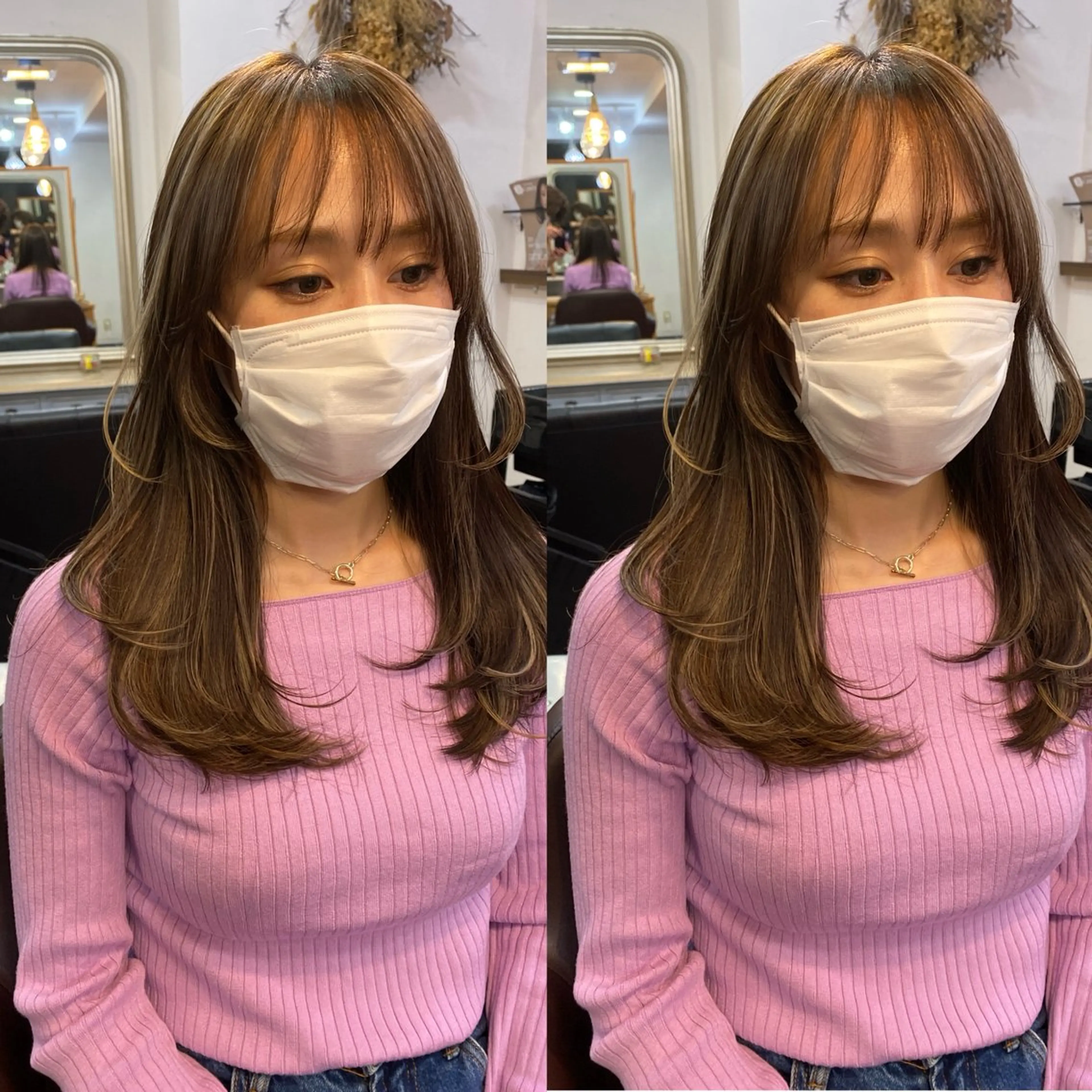 セミロング カラー ブリーチ ハイライトカラー ハイライト レイヤーカット 似合わせレイヤー 🇰🇷荒木洋文のヘアスタイル