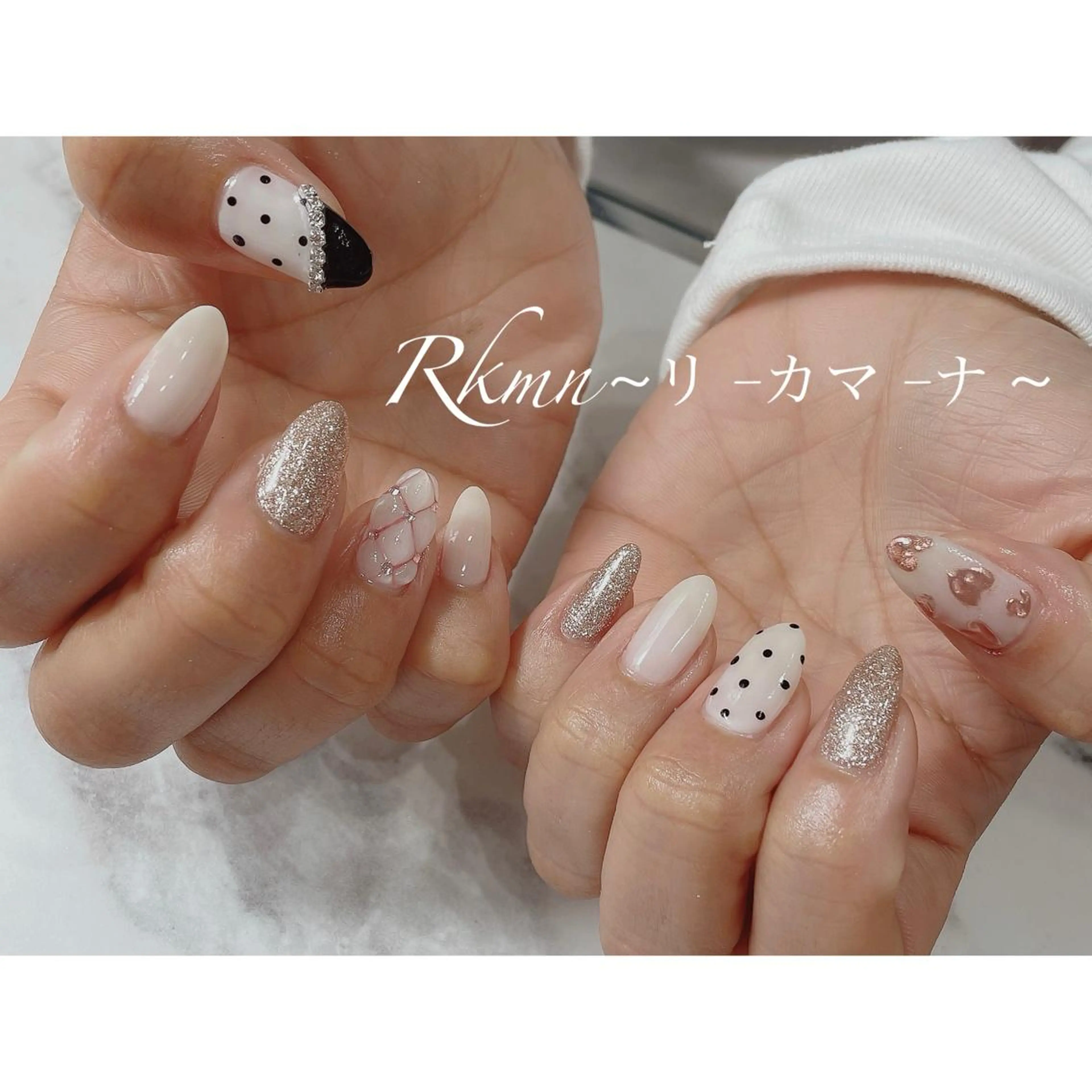 ネイル アートネイル ドット フレンチネイル ハート 春ネイル ハンドネイル フットネイル ハンドケア Rkmn ~リ-カマ-ナ~のネイルデザイン