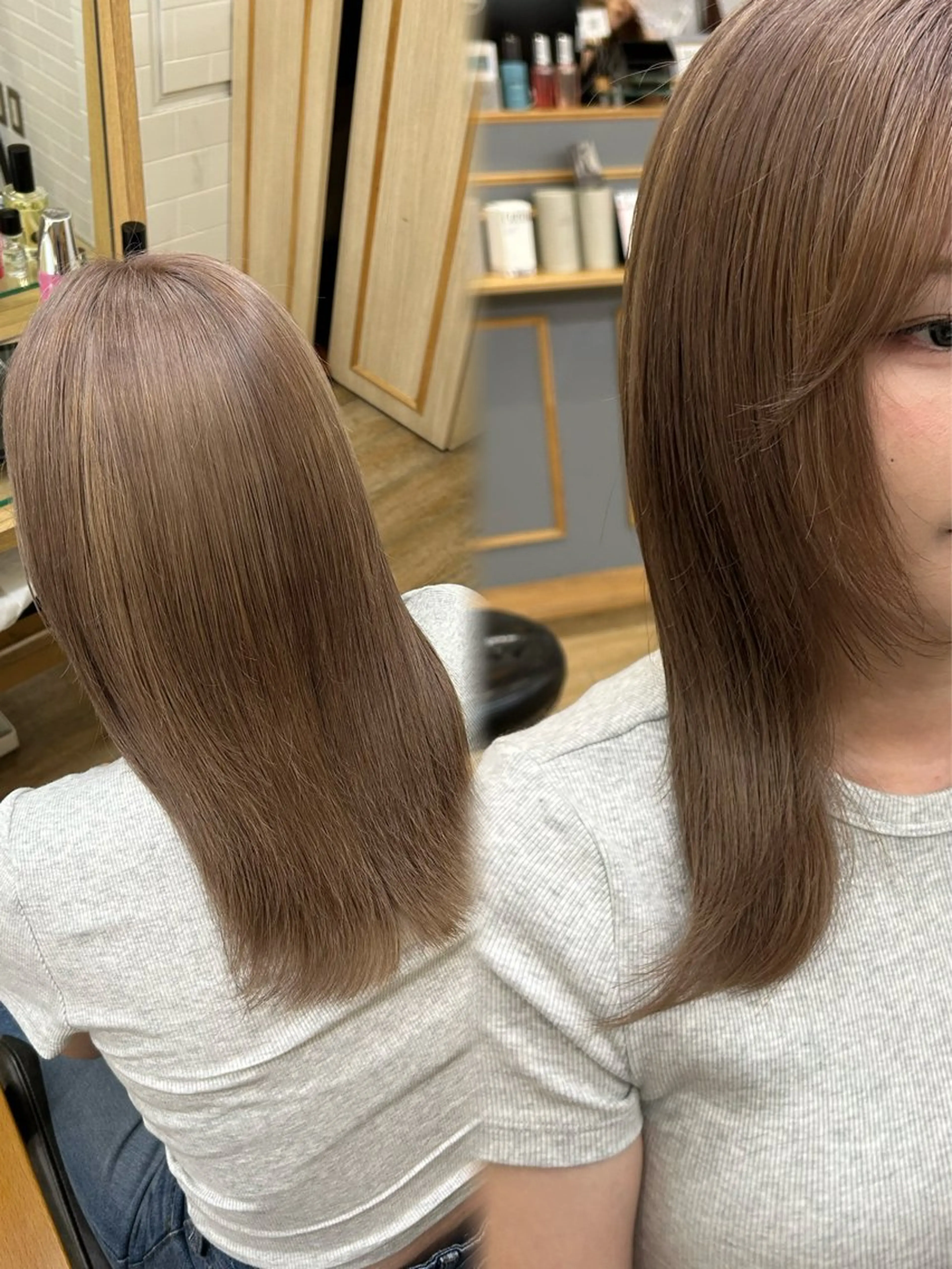 ミディアム カット ヘアカラー ブリーチなしWカラー /レイヤー/セイナのヘアスタイル