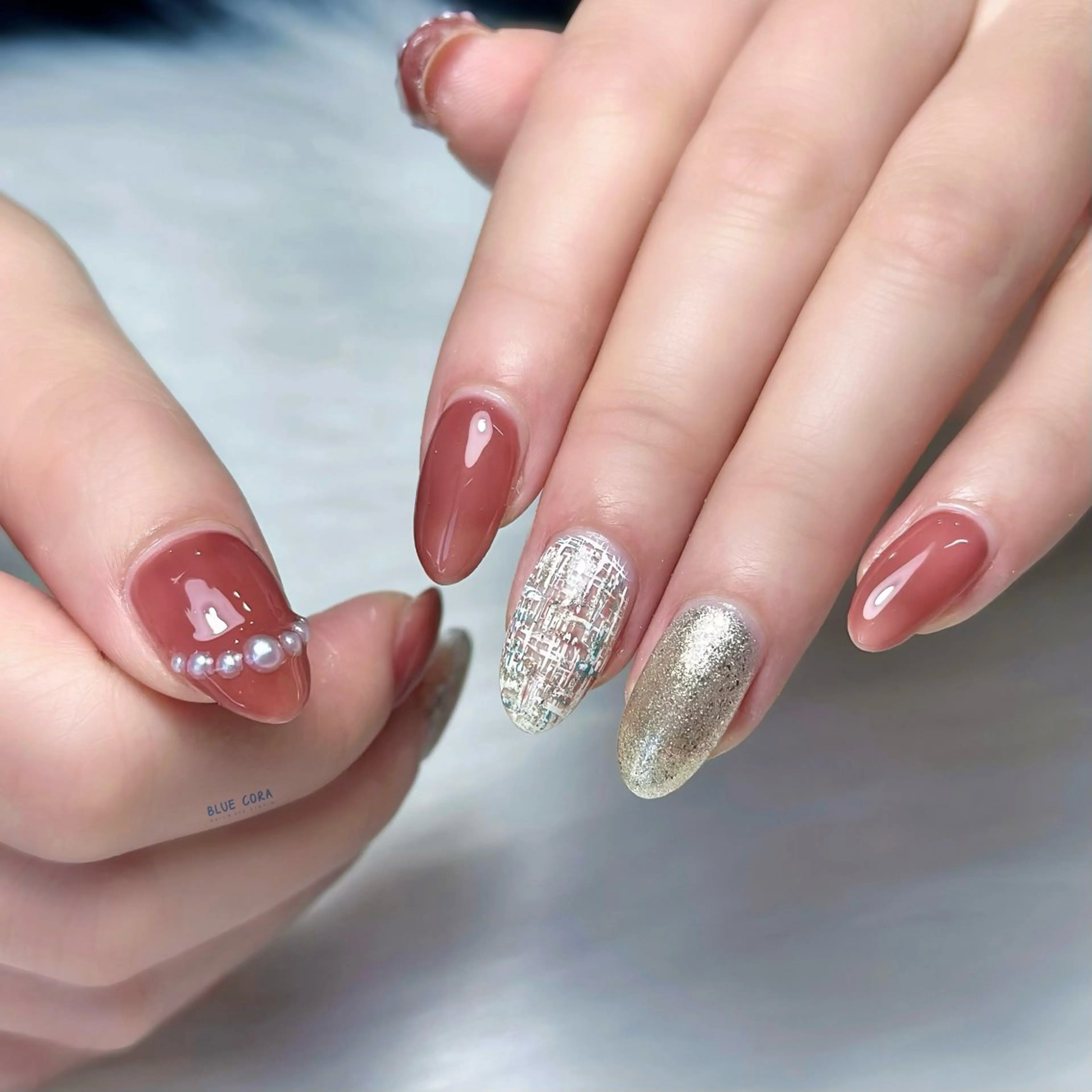 ネイル クリアネイル ラメ(グリッター) ハンドネイル ハンドケア BLUE CORAのネイルデザイン
