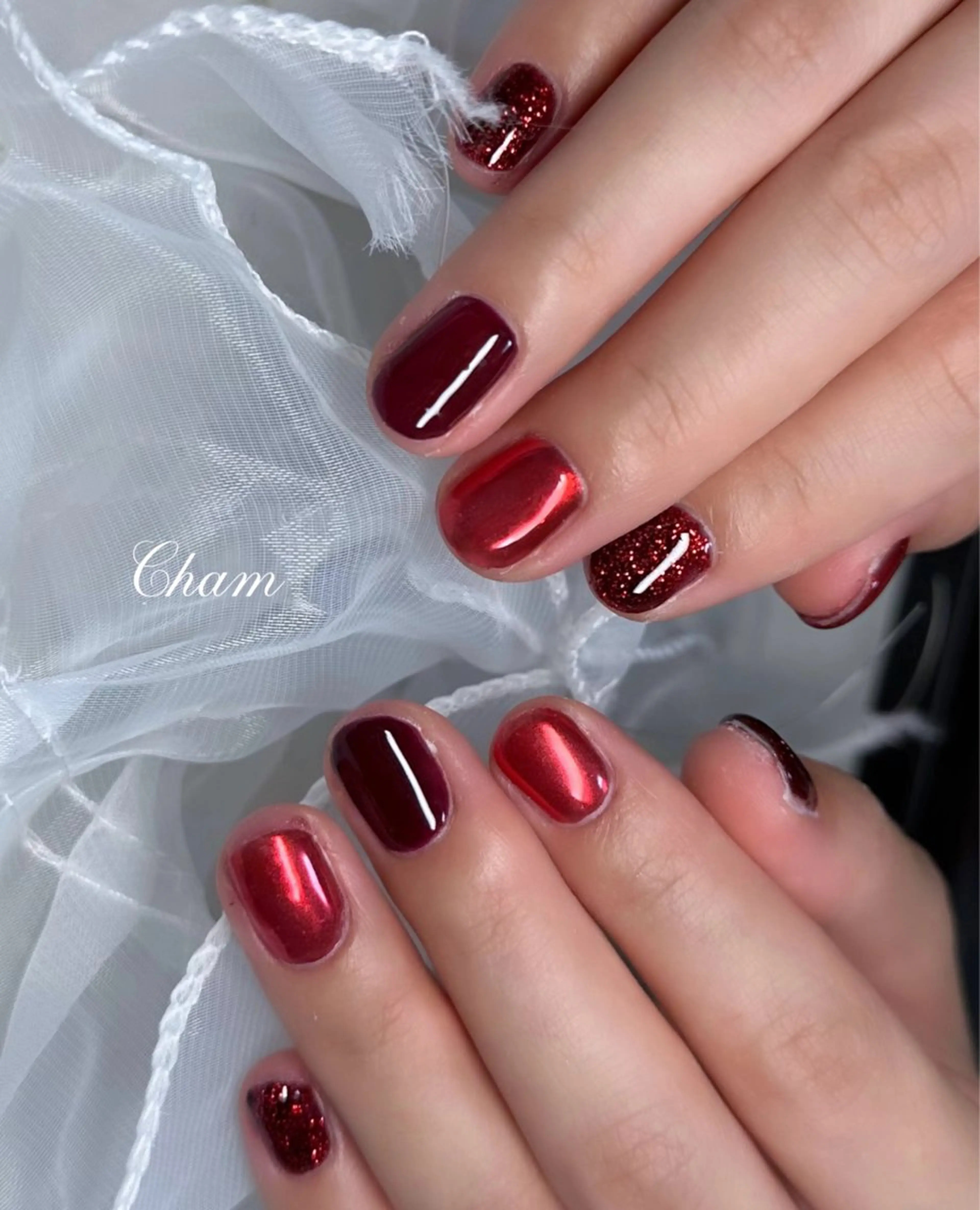 ネイル ボルドー ハンドネイル Cham所属・Cham Haruneのネイルデザイン