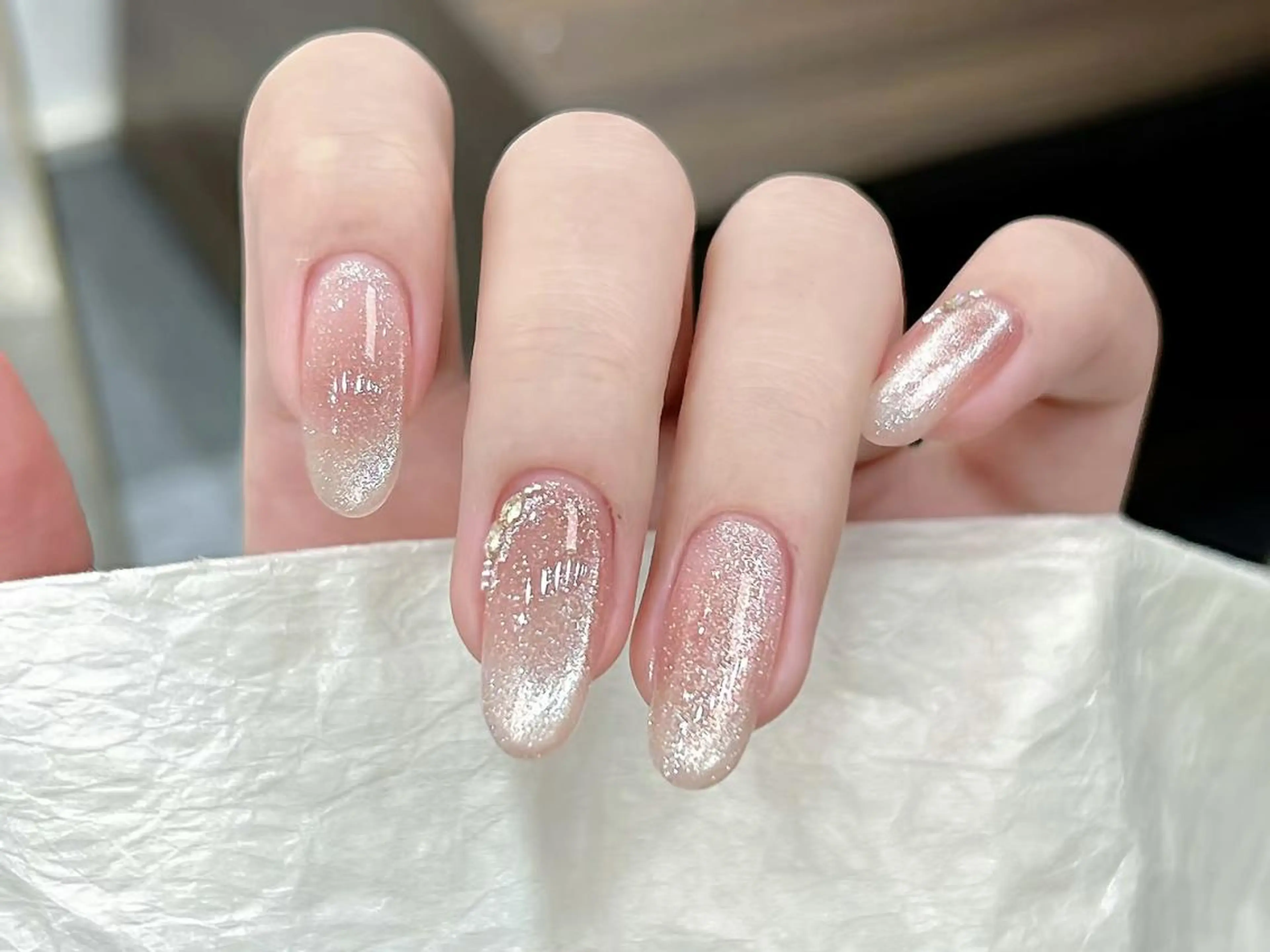 ネイル チークネイル 長さ出し フットネイル フレンチネイル ガラスフレンチ Nikoネイルサロン 本八幡店のネイルデザイン