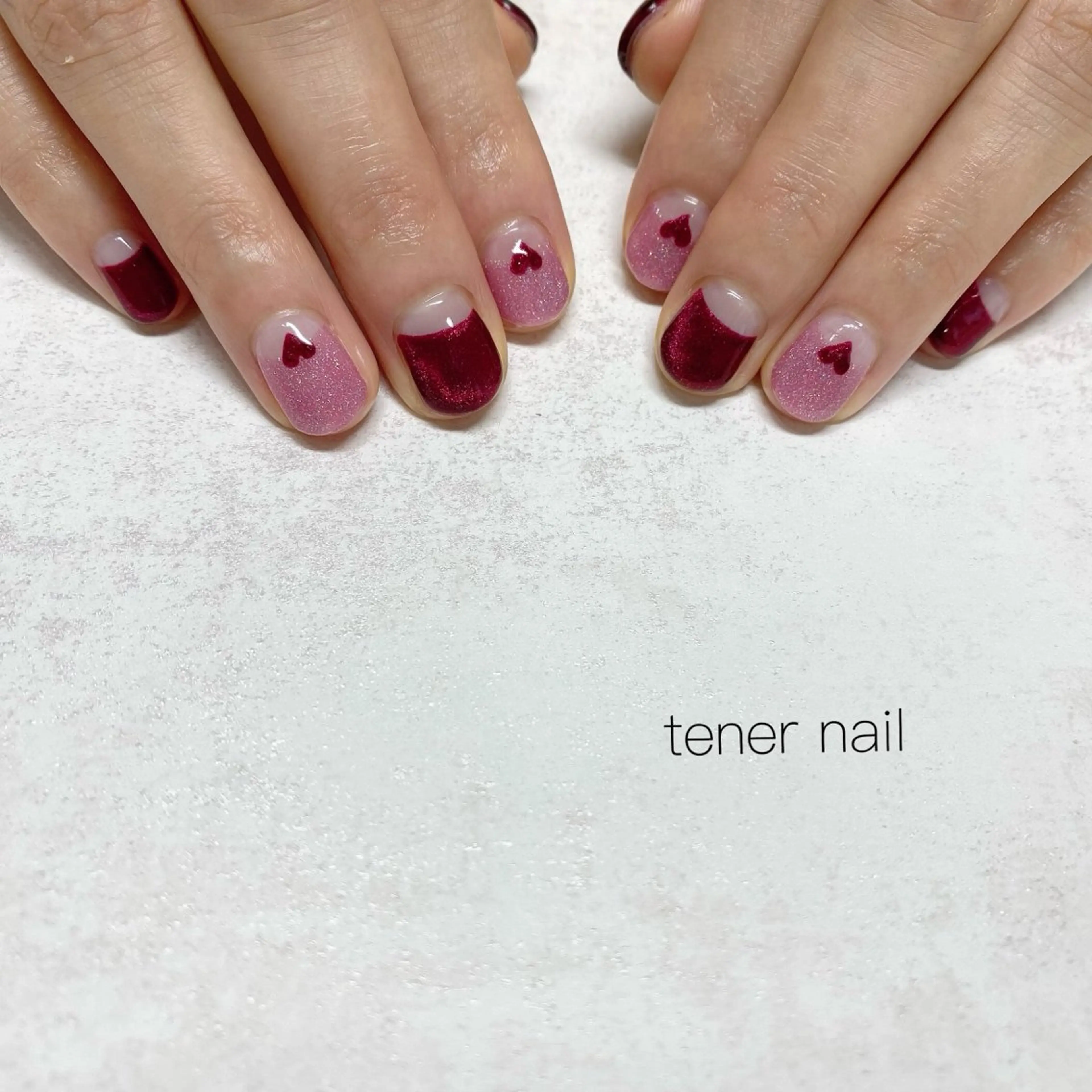 ネイル フレンチネイル ハート 逆フレンチ ハンドネイル テネルネイル tener nailのネイルデザイン