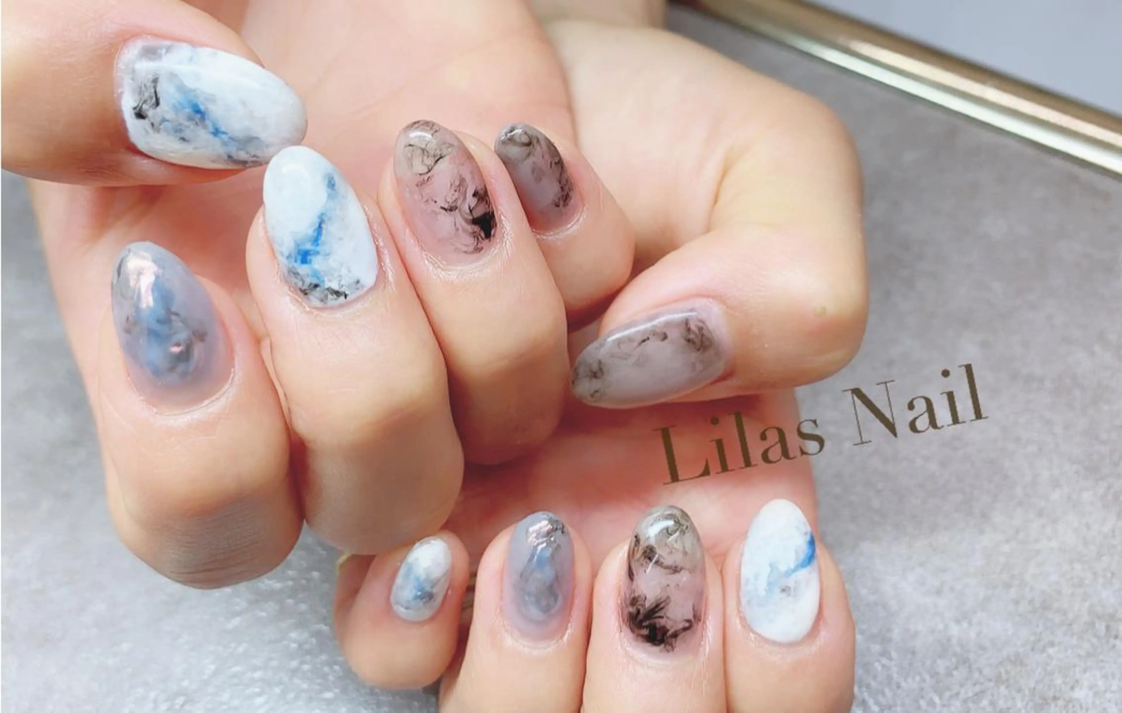 ネイル ブルー ジェルネイル ハードジェル ロングネイル ニュアンスネイル Lilas Nailのネイルデザイン