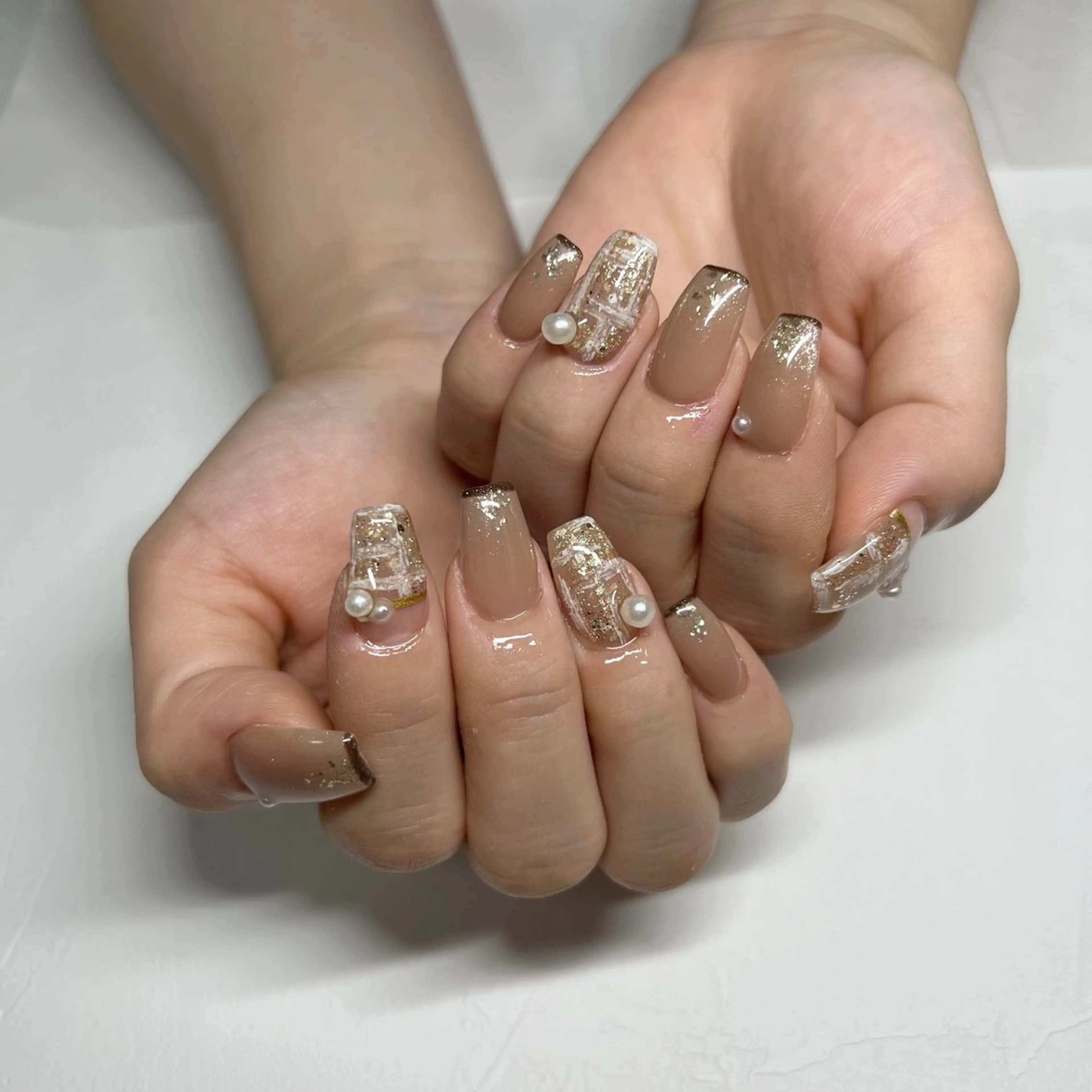 ネイル ブラウン ツイードネイル ハンドネイル 川端 京香のネイルデザイン