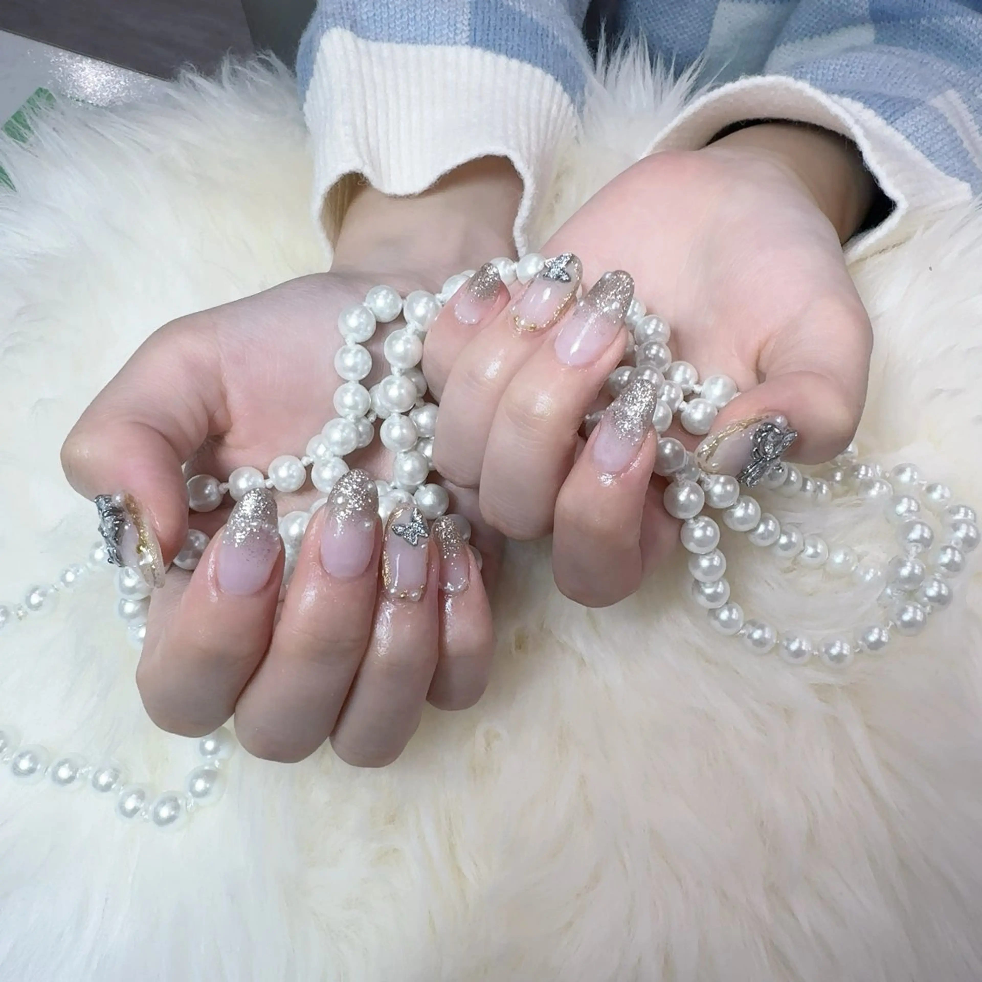 ネイル アートネイル フラッシュネイル フレンチネイル ジェルネイル ガラスフレンチ You&Me Yukiのネイルデザイン