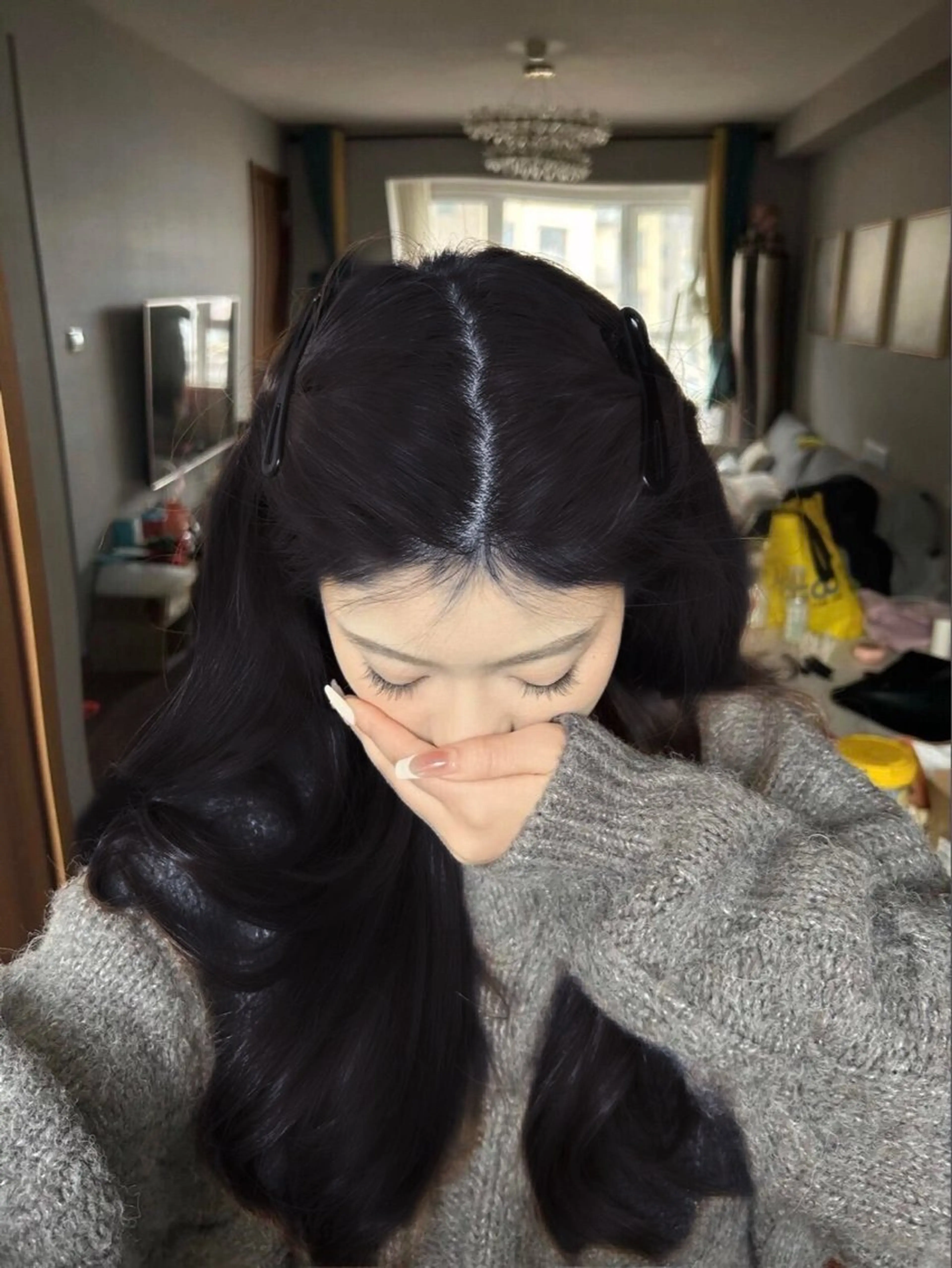 ロング カラー 黒髪 ブルーカラー ブルーブラック ブリーチなし🌼トレ ンド🌼似合わせのヘアスタイル