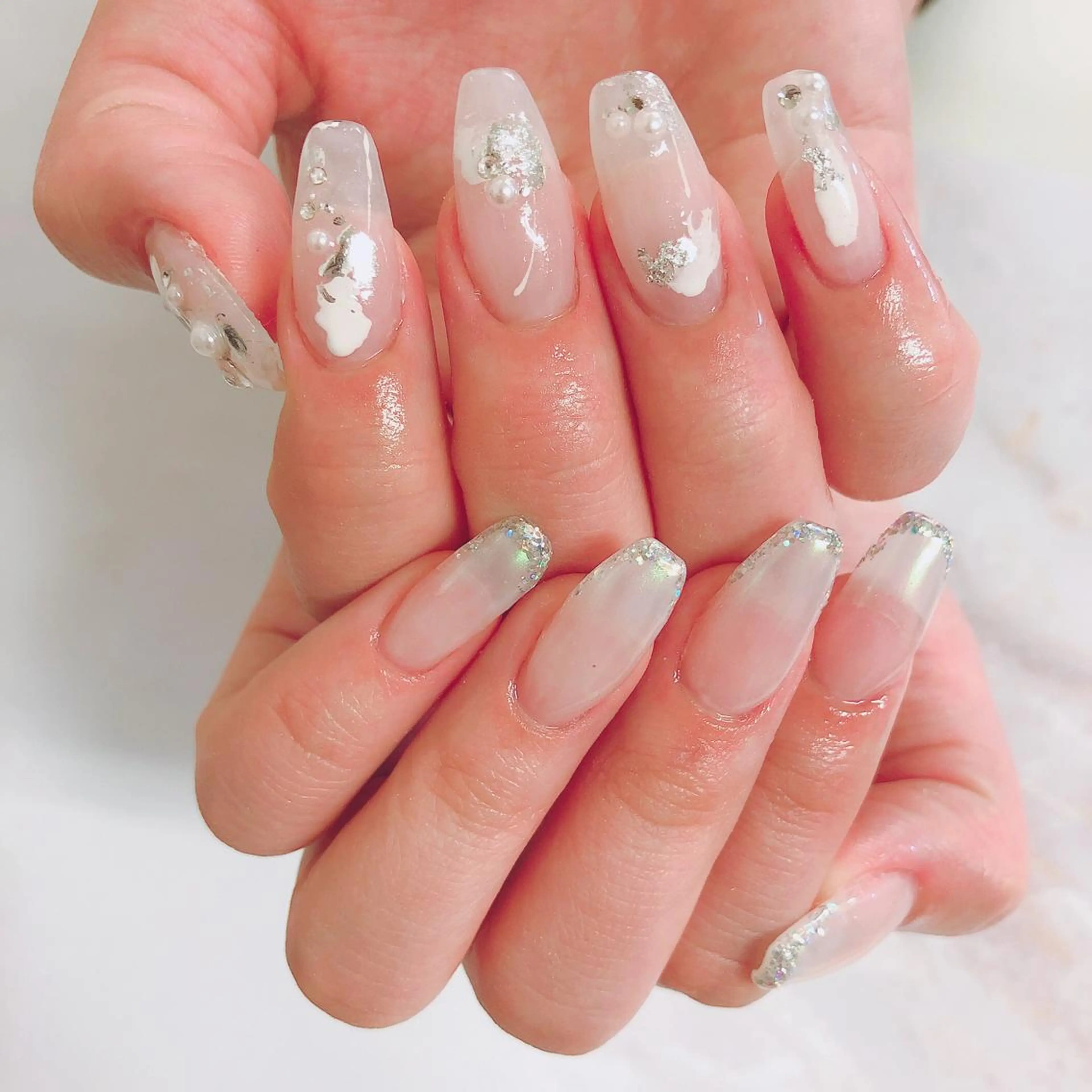 ネイル ニュアンスネイル スカルプネイル ホワイト ono megumiのネイルデザイン