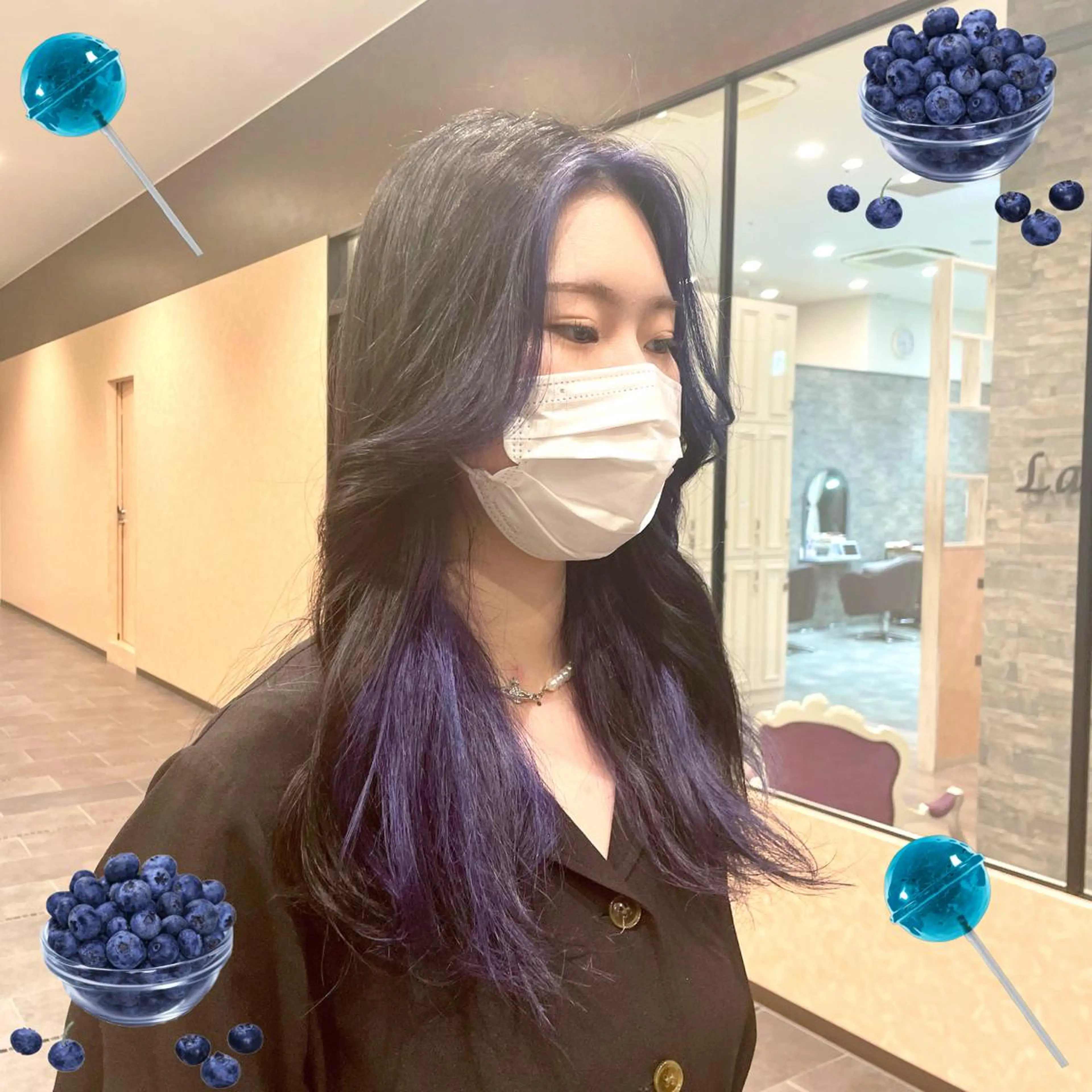 ロング カラー ブルーカラー バイオレットカラー 梅田美容室/ ウルフカットのヘアスタイル