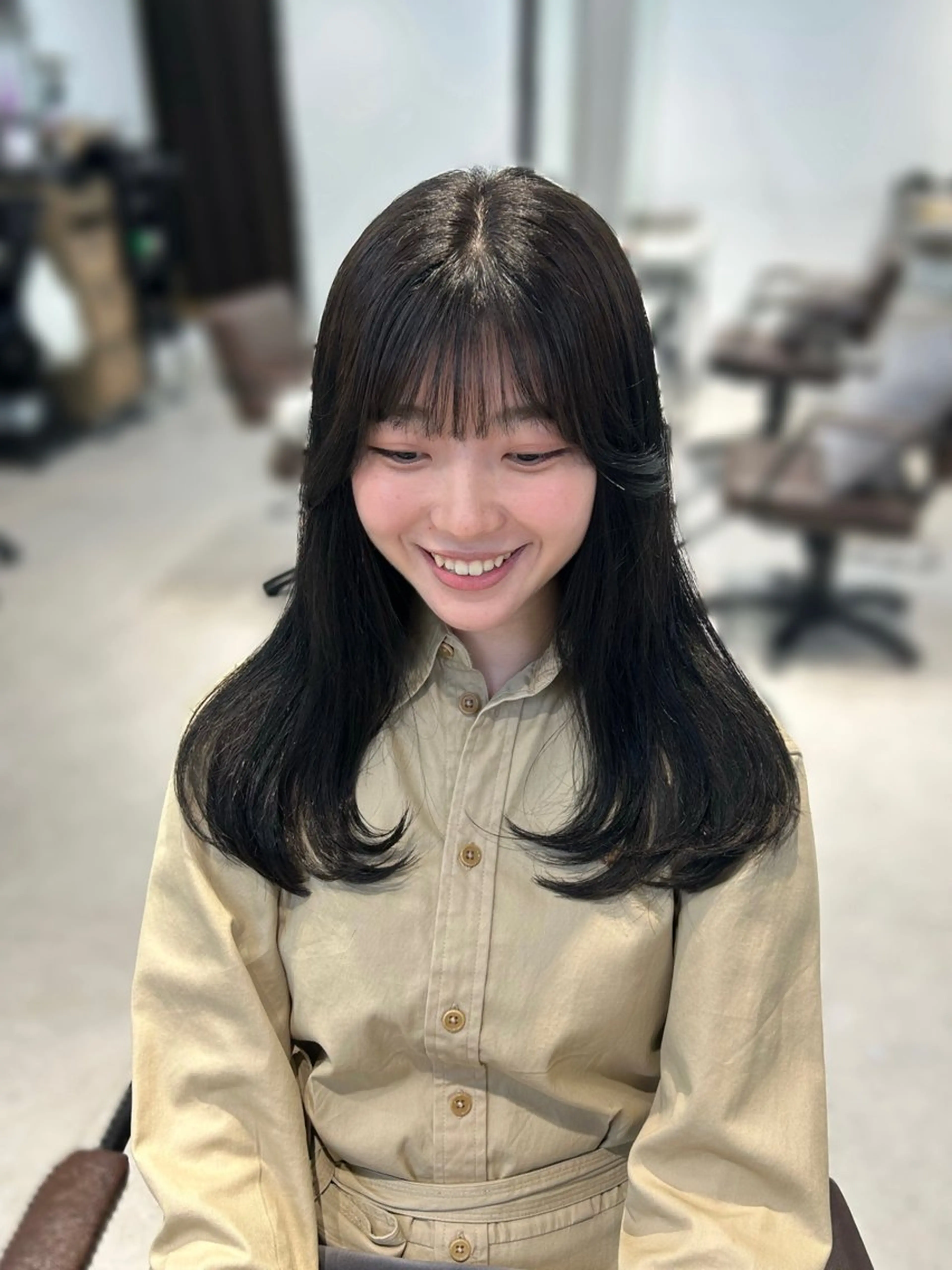 ロング カラー ヘアカラー 縮毛矯正 ninaアイドル前髪 ×透明感🎀のヘアスタイル