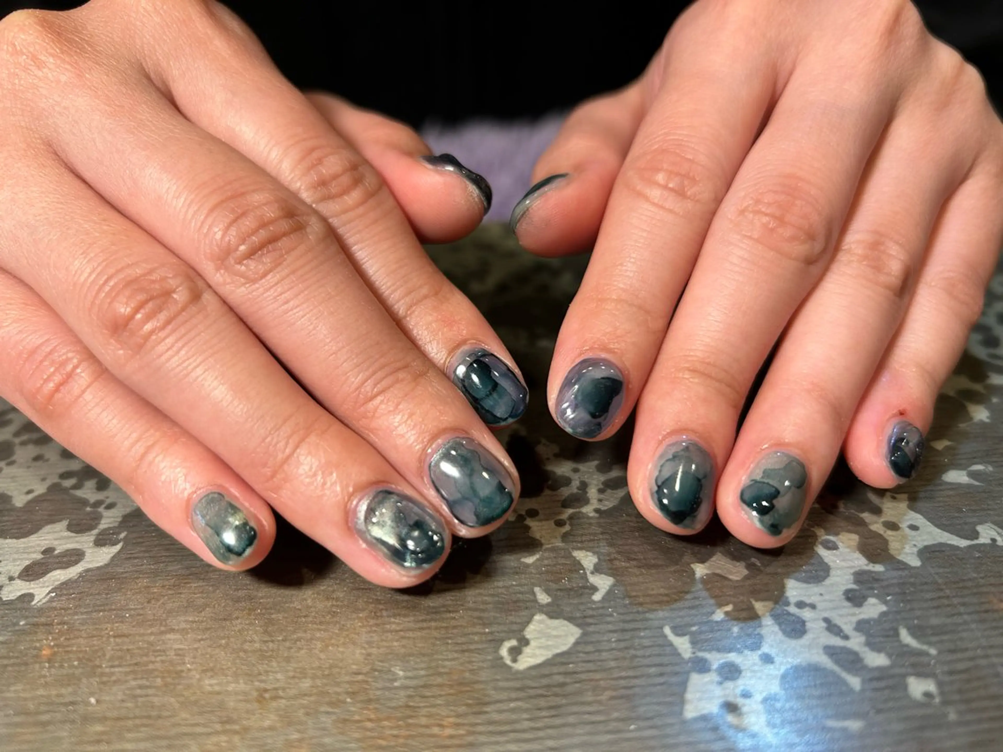 ネイル アートネイル ブルー グリーン ニュアンスネイル ハンドネイル Ainchi nail所属・＊ misa ＊のネイルデザイン