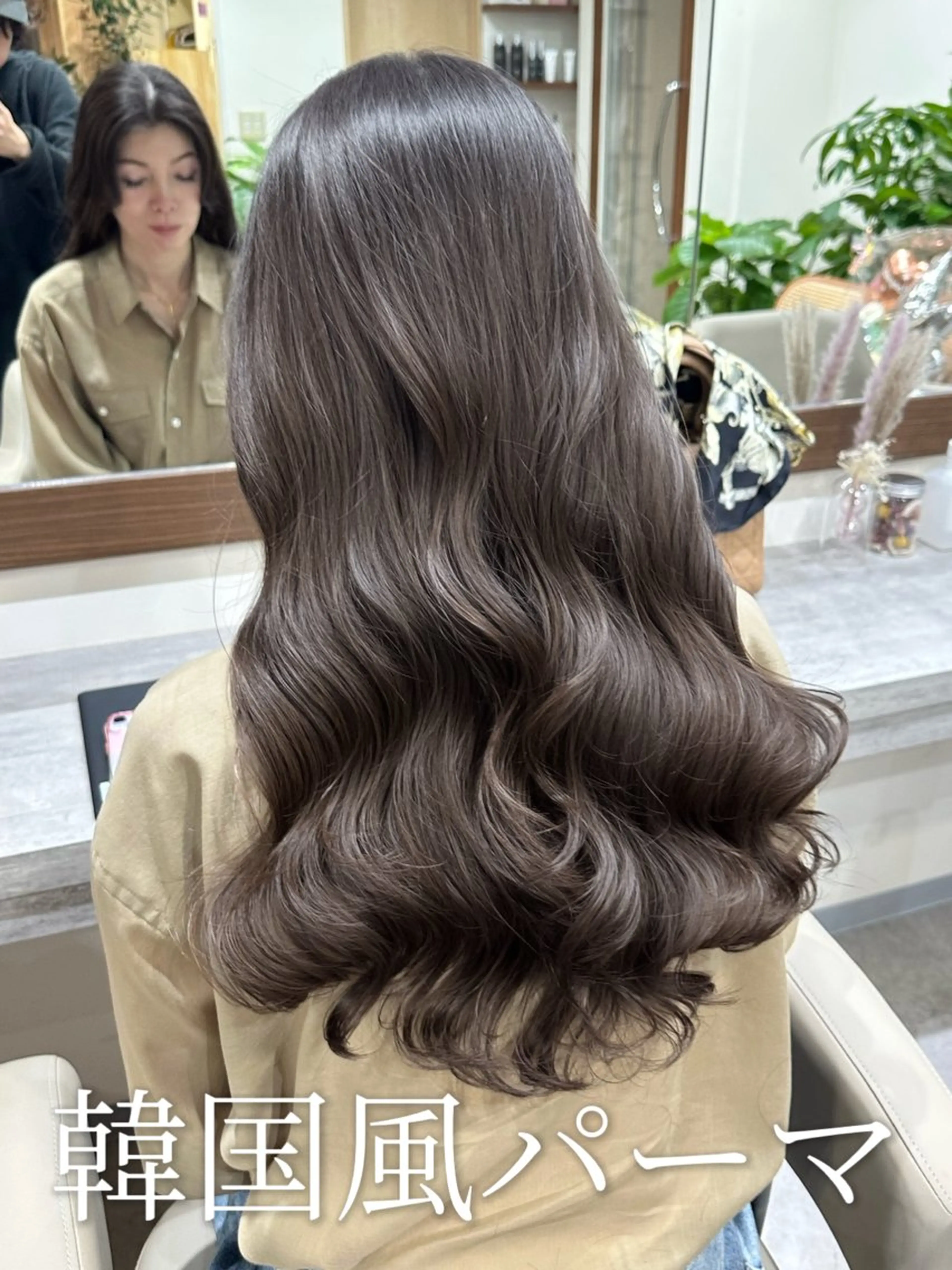 ロング パーマ 顔まわりレイヤー かきあげバング 髪質改善 ヨシンモリ 韓国風ヘア 韓国風パーマ/ヘア セット/店長みづきのヘアスタイル