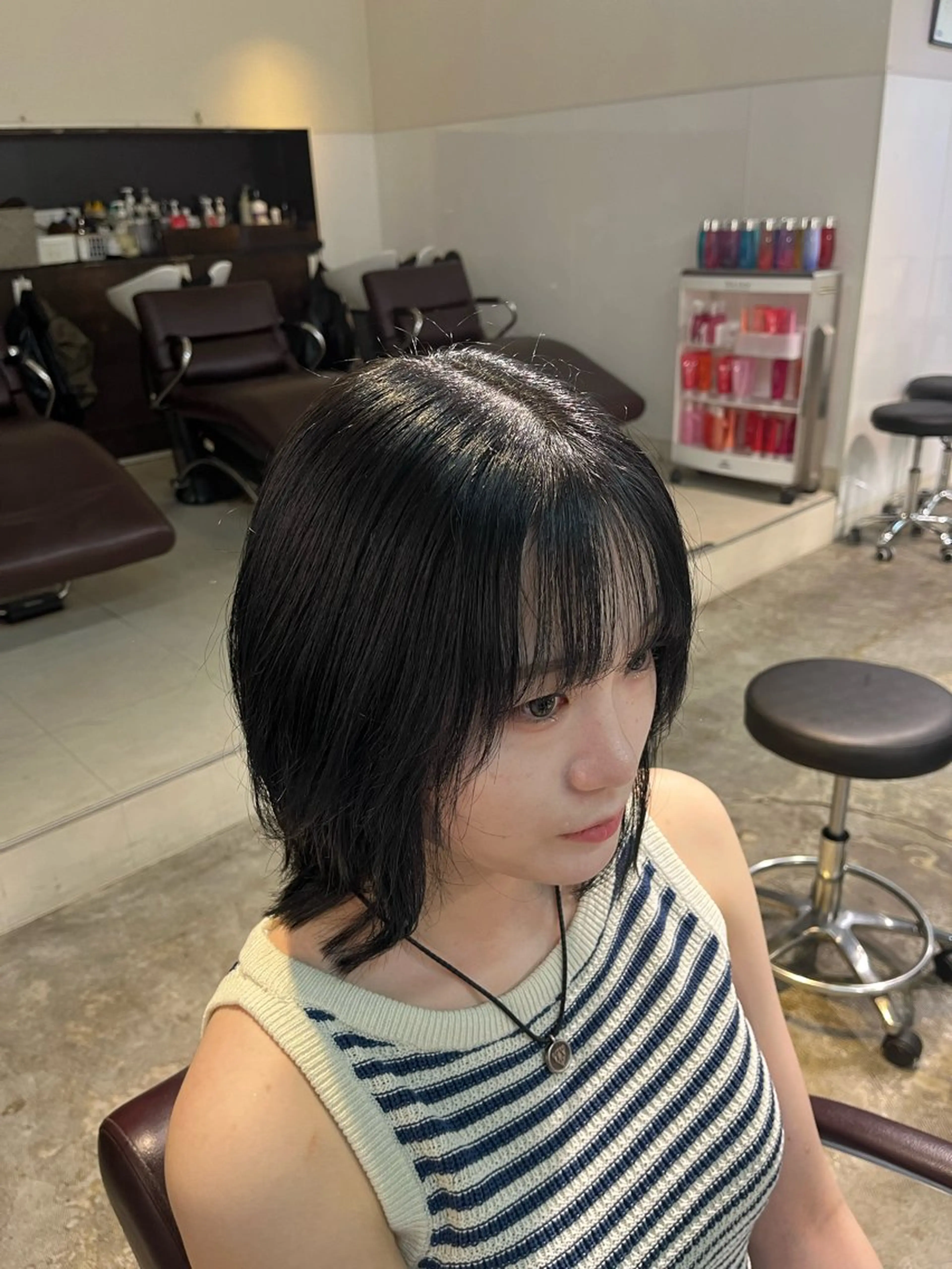 ミディアム カラー ヘアカラー トリートメント フェザーパーマ🌙 毛流れ yuzukiのヘアスタイル