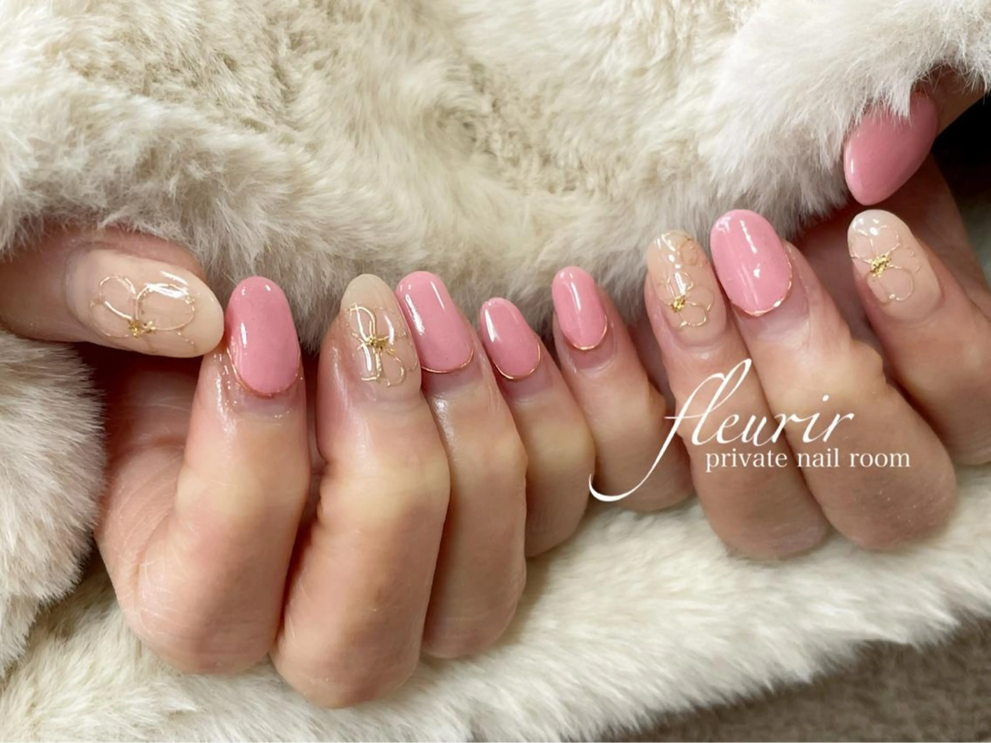 ネイル フレンチネイル ゴールド ミラーネイル フルリール 【プライベートサロンのネイルデザイン