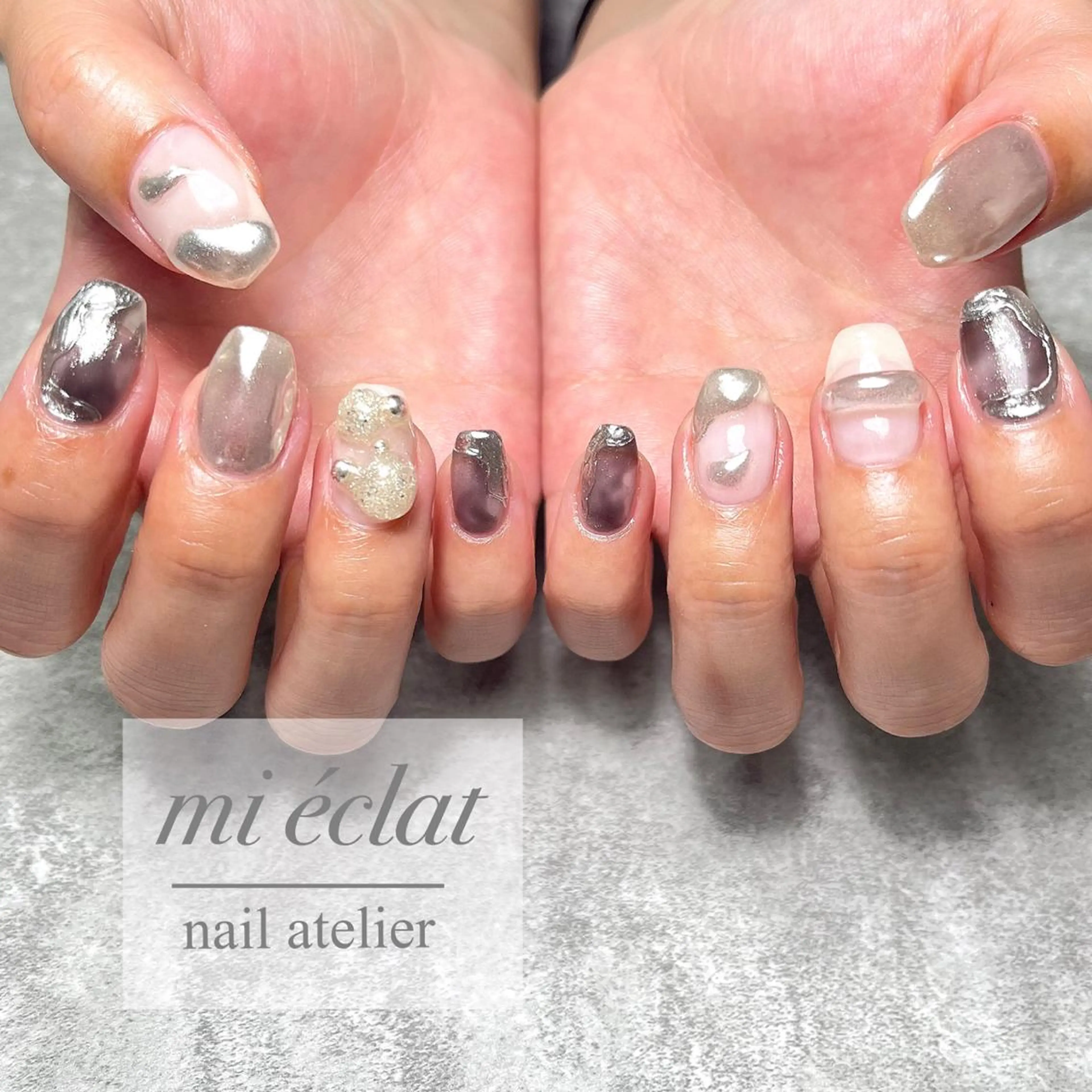 ネイル アートネイル ブラウン チークネイル フラワーネイル ジェルネイル mi éclat ミ　エクラのネイルデザイン