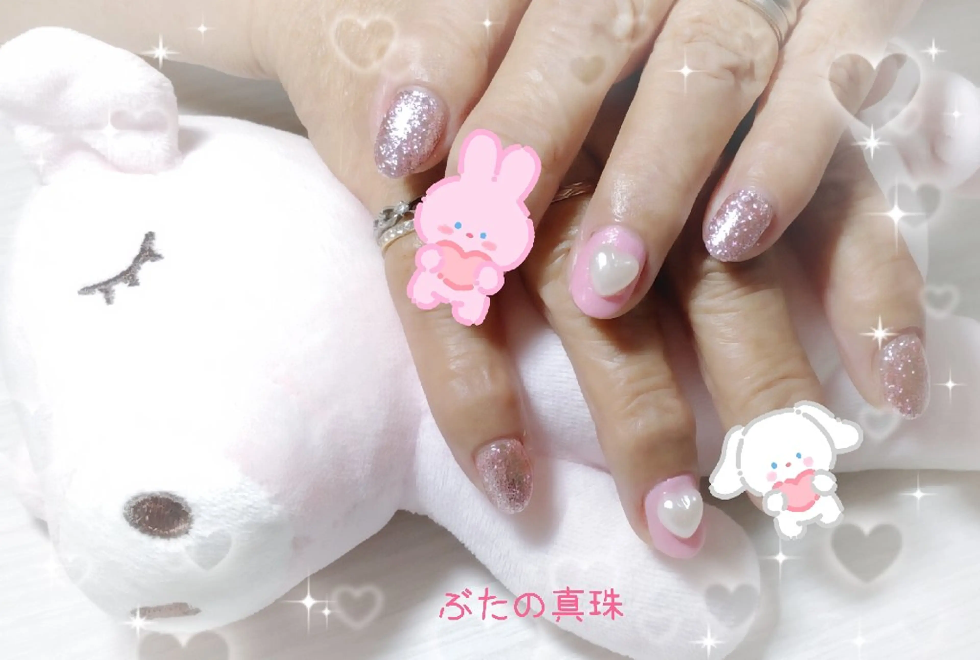 ネイル ハート キラキラネイル ピンク ハンドネイル 林 珠里のネイルデザイン