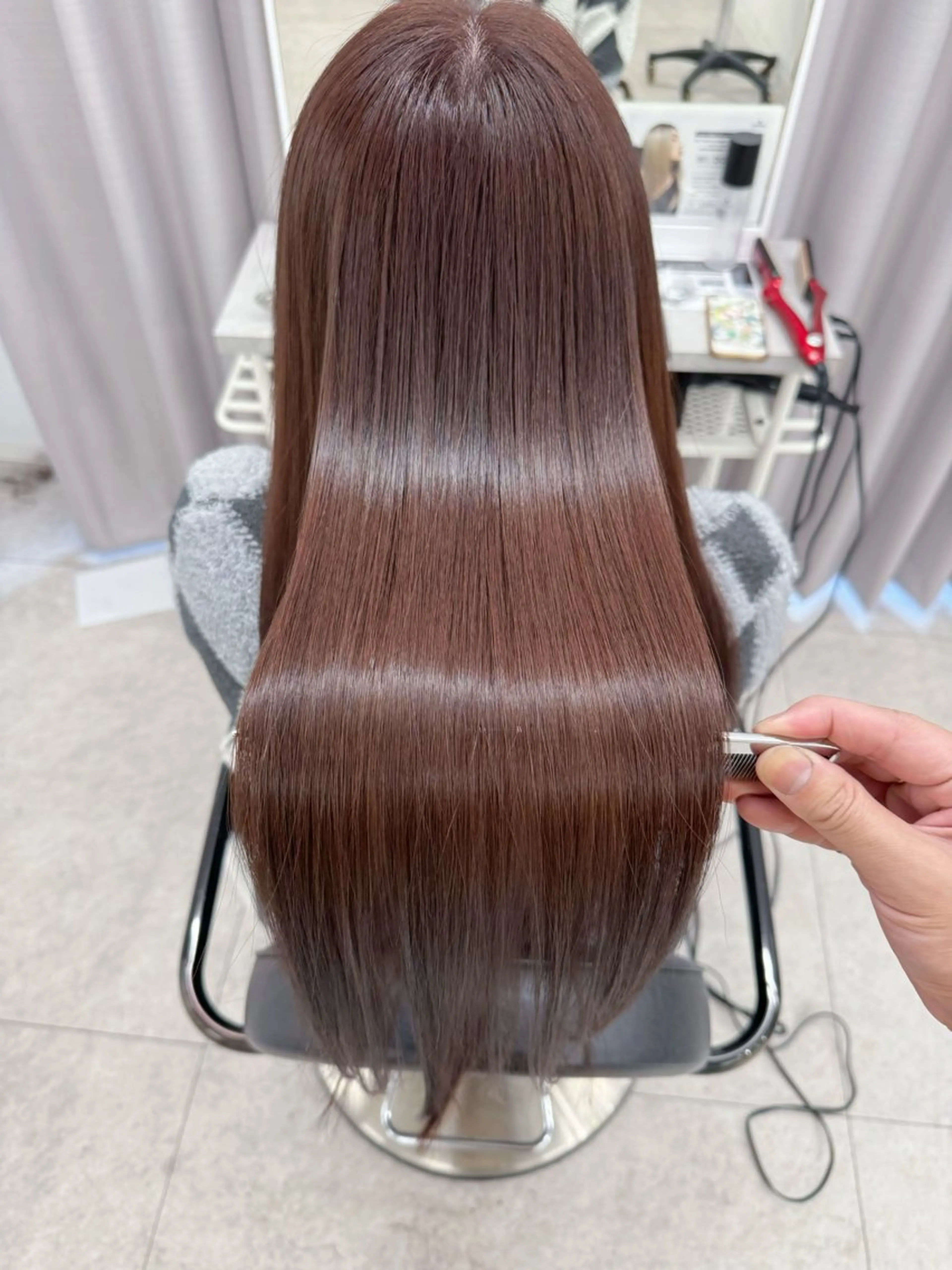 ロング カラー ブラウンカラー ココアブラウン 髪質改善 トリートメント fhami 店長 髪質改善　DAITOのヘアスタイル