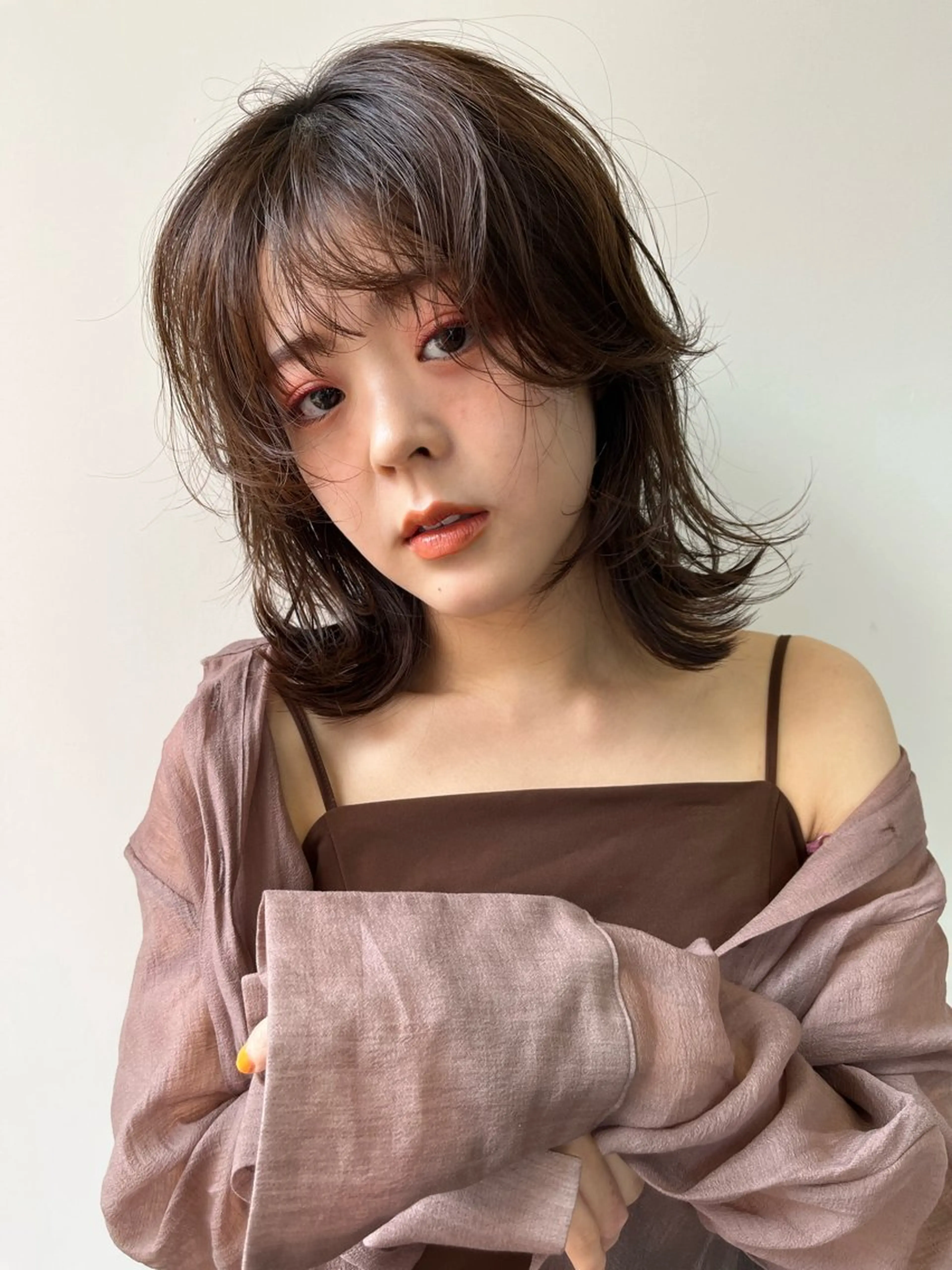 セミロング カラー パーマ セミロングパーマ ニュアンスパーマ 大林 エリコのヘアスタイル