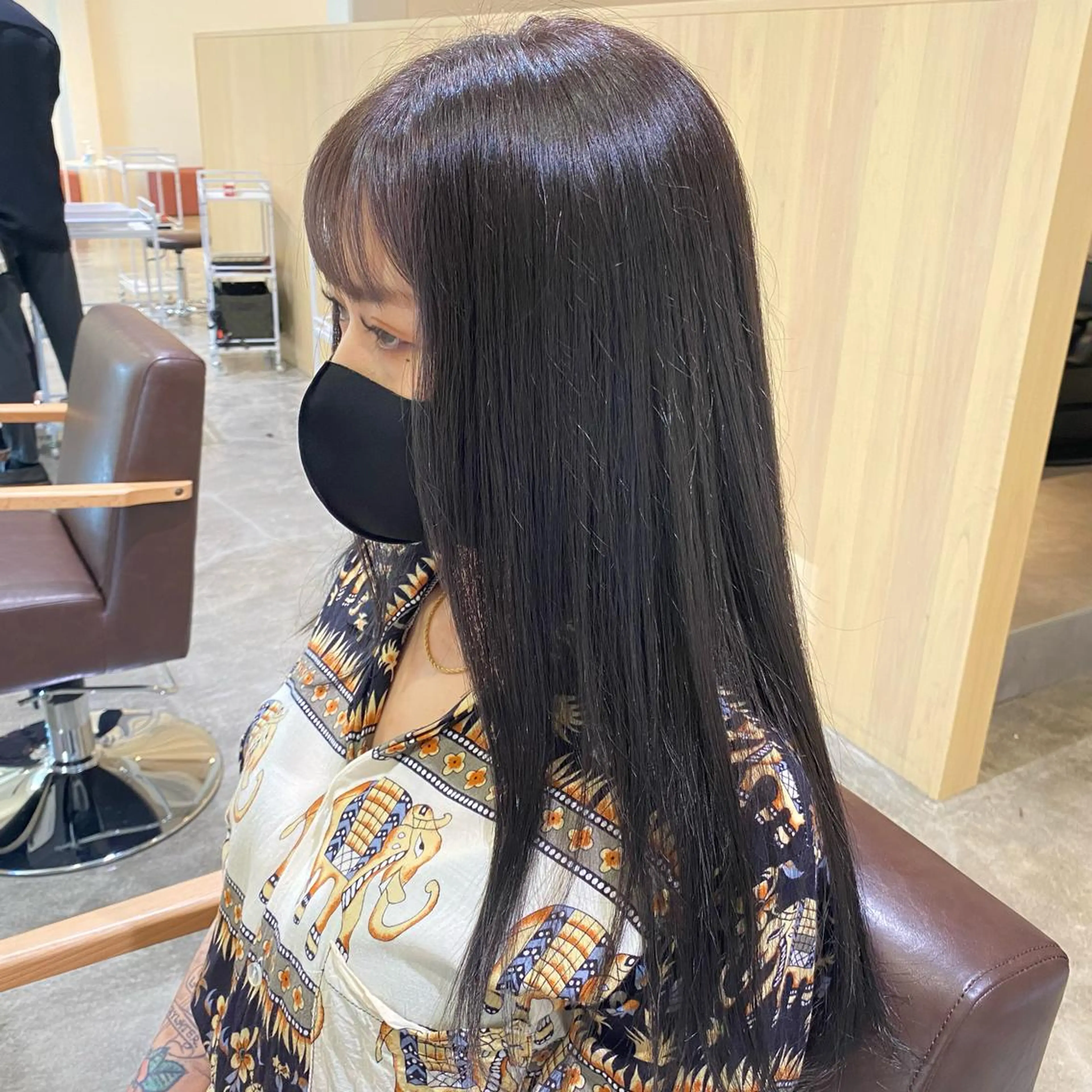 ロング アッシュ ハイライト 髪質改善 レイヤーカット 縮毛矯正 ブリーチなしWカラー /酸性ストレート河本のヘアスタイル