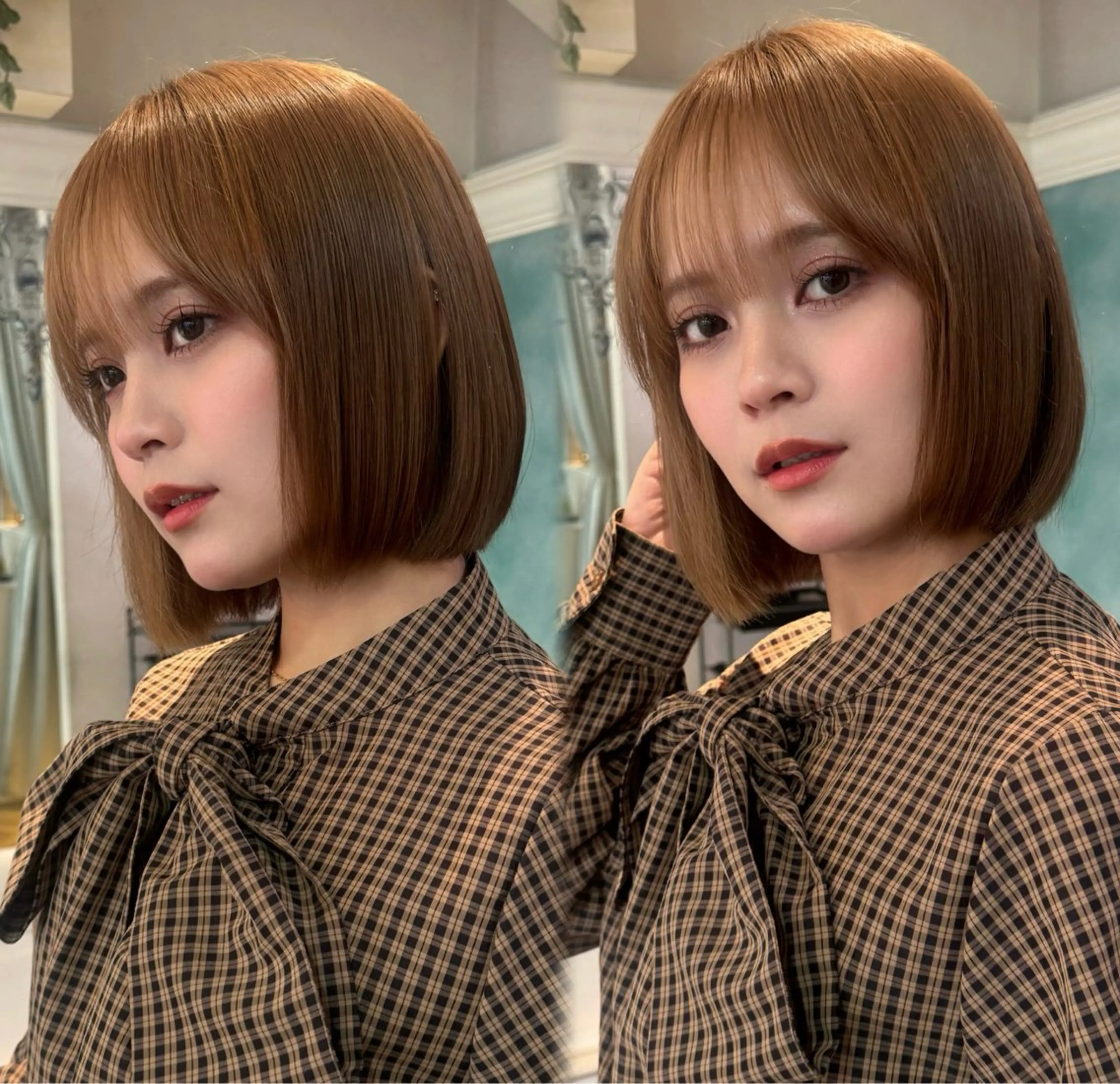 ミディアム カット ヘアカラー トリートメント ボブ/透明感カラー /艶髪/しなる🌷のヘアスタイル