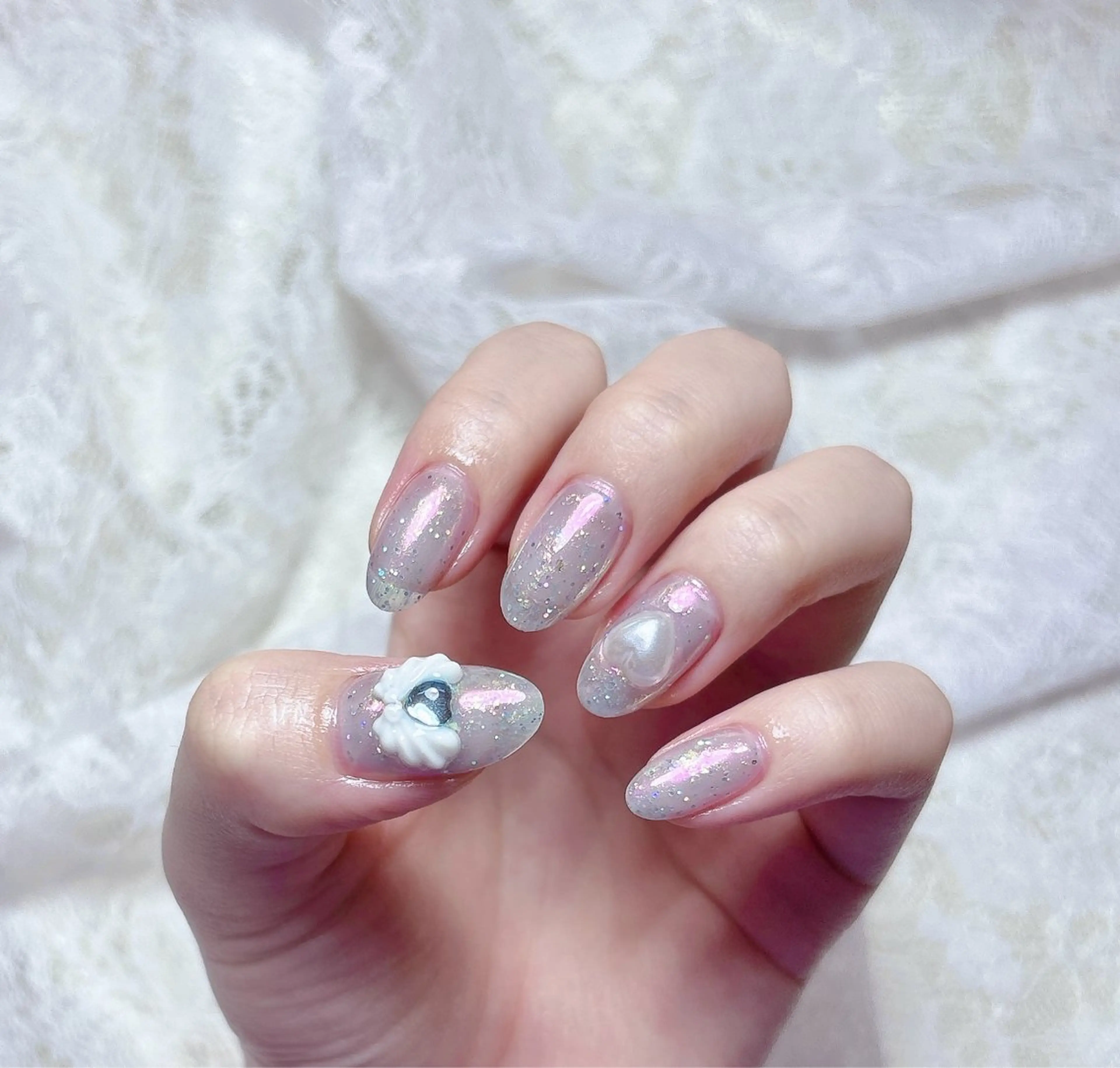 ネイル オーロラネイル 氷ネイル・うるうるネイル ハンドネイル FLARE NAIL フレアネイルのネイルデザイン