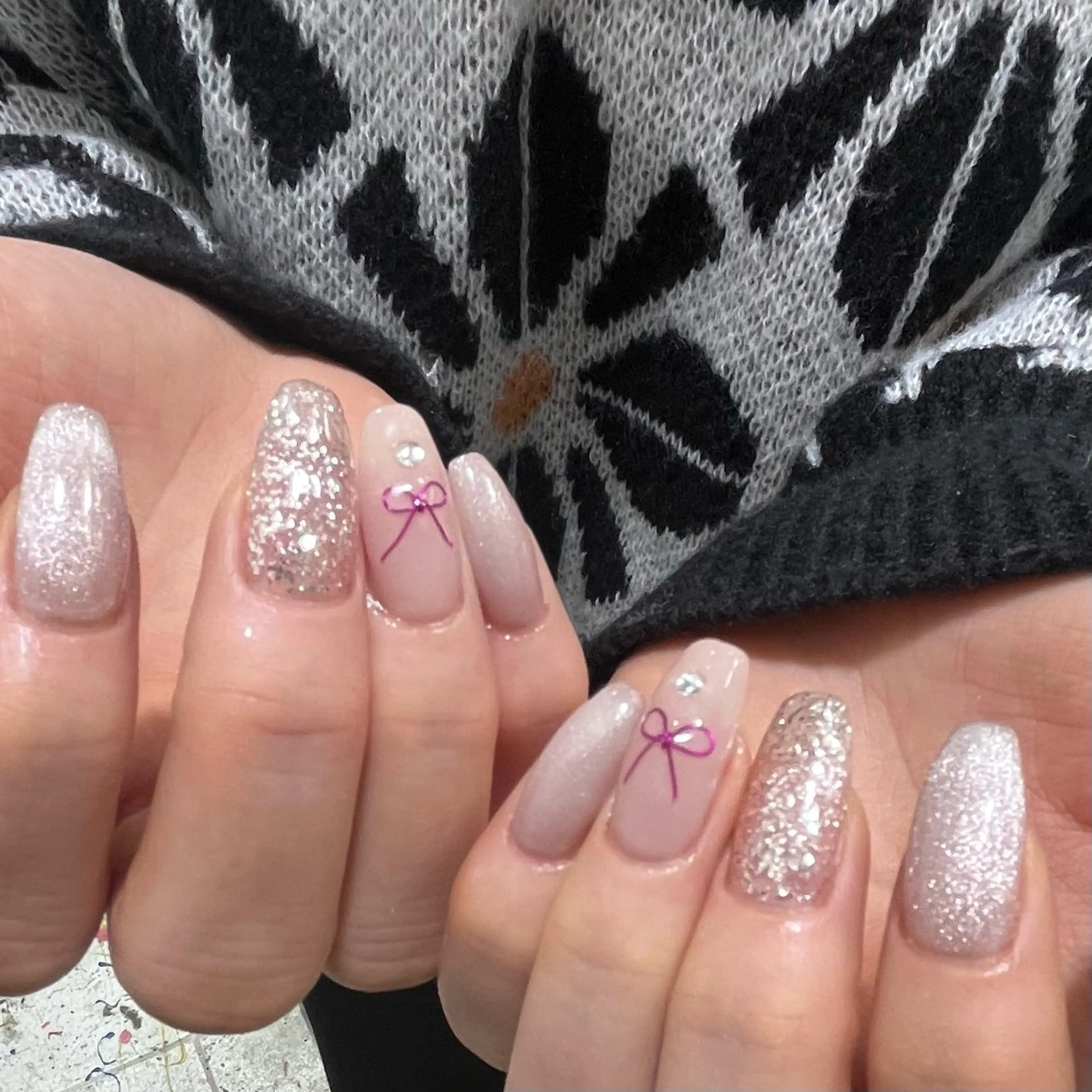 ネイル アートネイル オーロラネイル キラキラネイル ラメ(グリッター) リボン ハンドネイル Para Sol nail　Maoのネイルデザイン