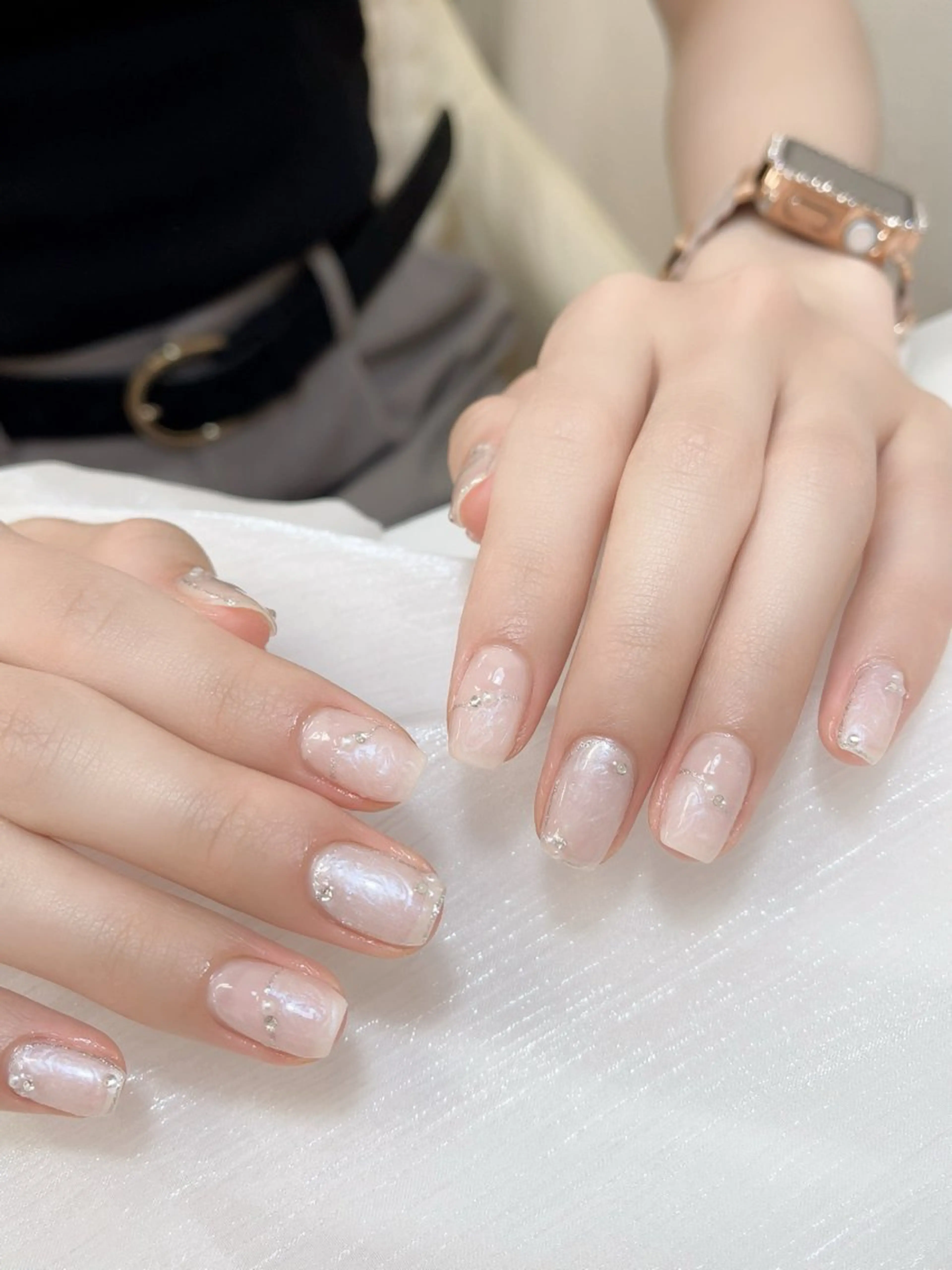 ネイル チークネイル フレンチネイル グラデーション キラキラネイル 韓国ネイル ハンドネイル DUO MI nail salonのネイルデザイン