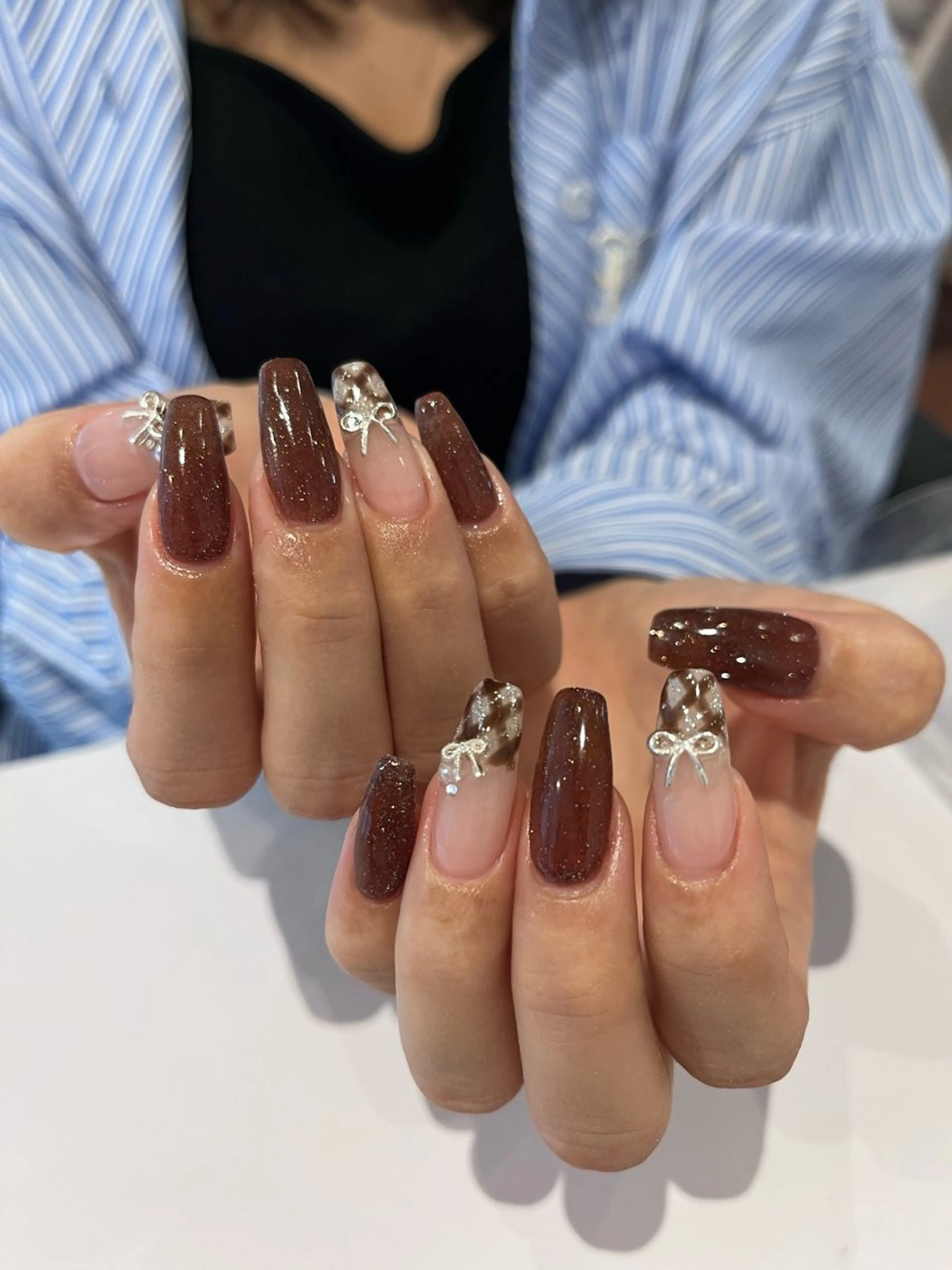 ネイル ブラウン シルバー ハンドネイル ballie／小野原 なつみのネイルデザイン