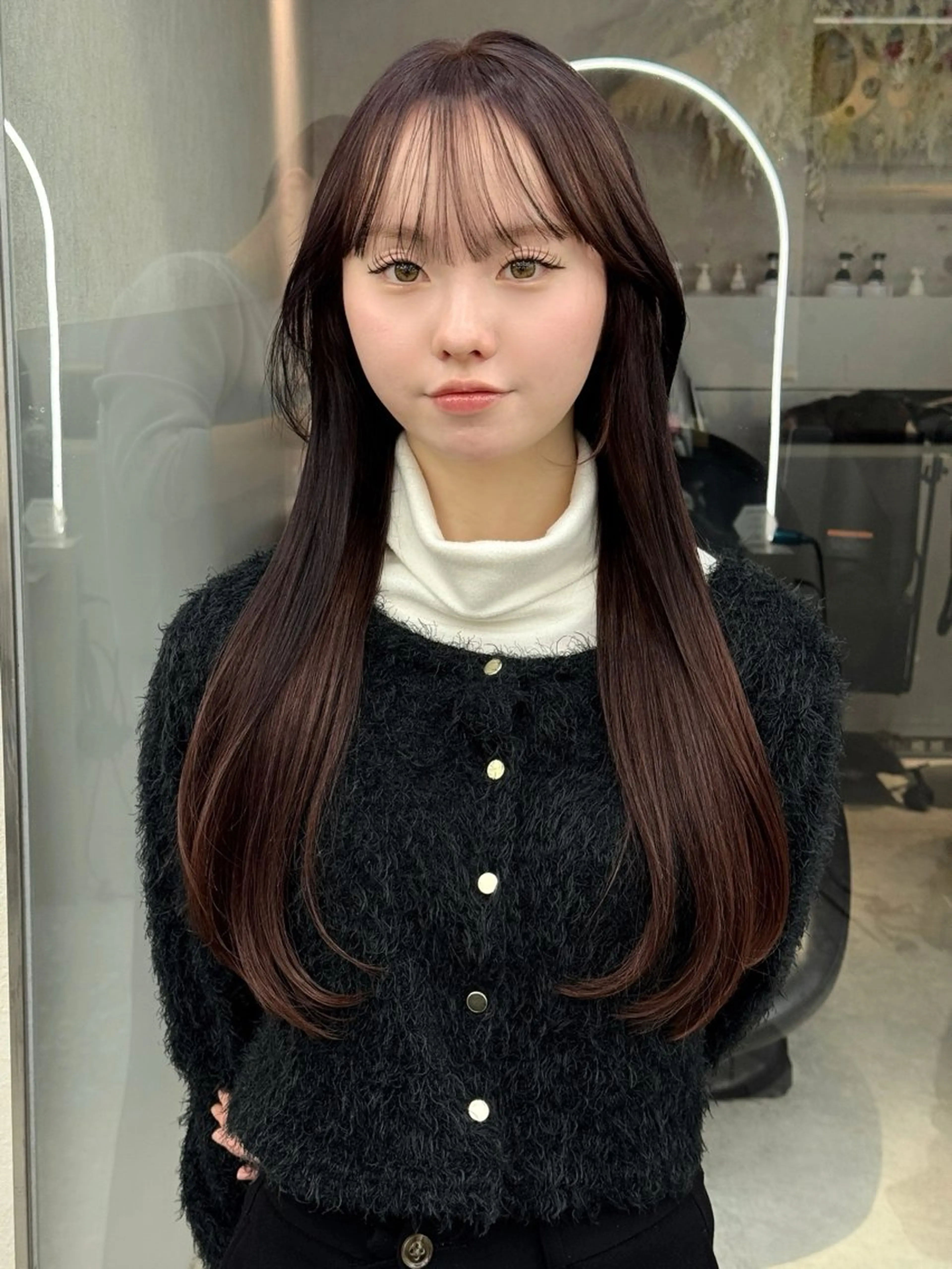 セミロング レイヤーカット カット ヘアカラー 顔周り🇰🇷ロンド レイヤー✨カジワラのヘアスタイル